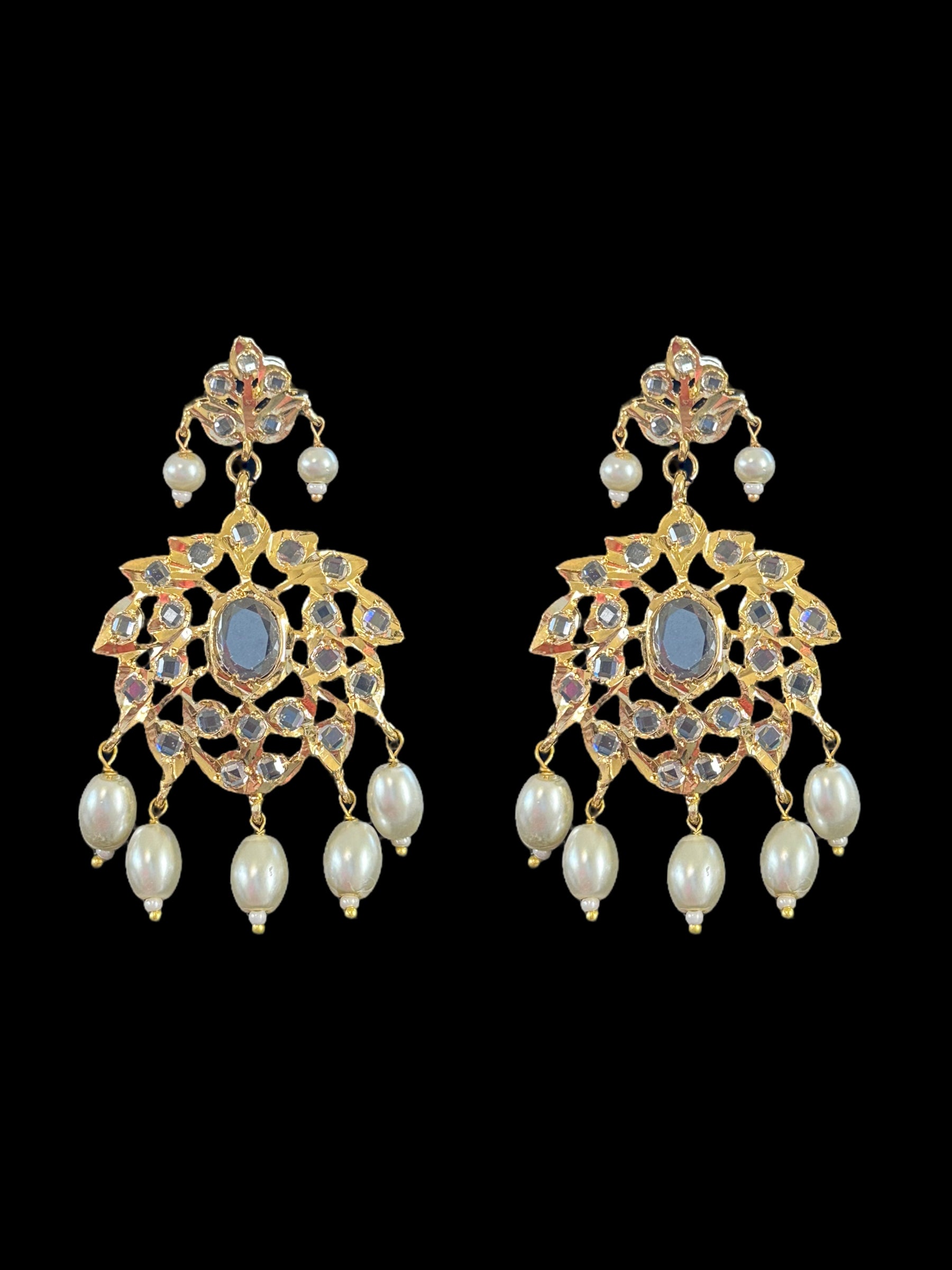 DER519 Farmana Hyderabadi gold plated earrings in pearls ( READY TO SHIP )