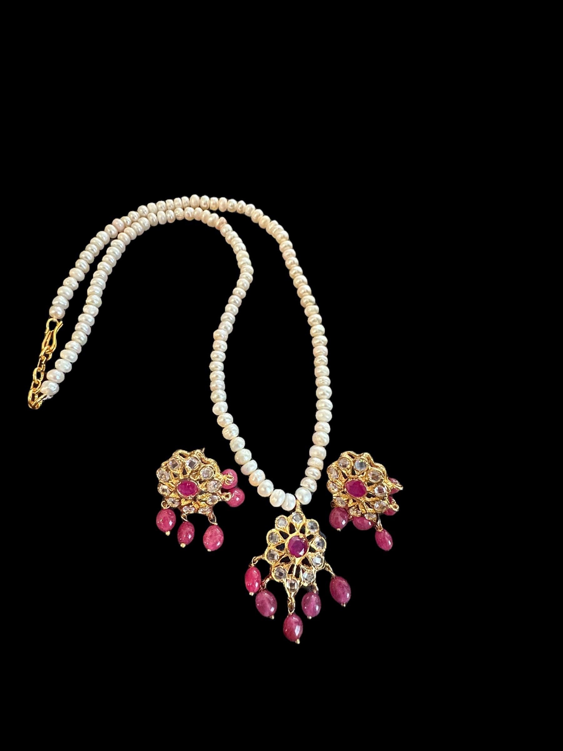 Ps336 real pearl pendant set with ruby beads ( READY TO SHIP )