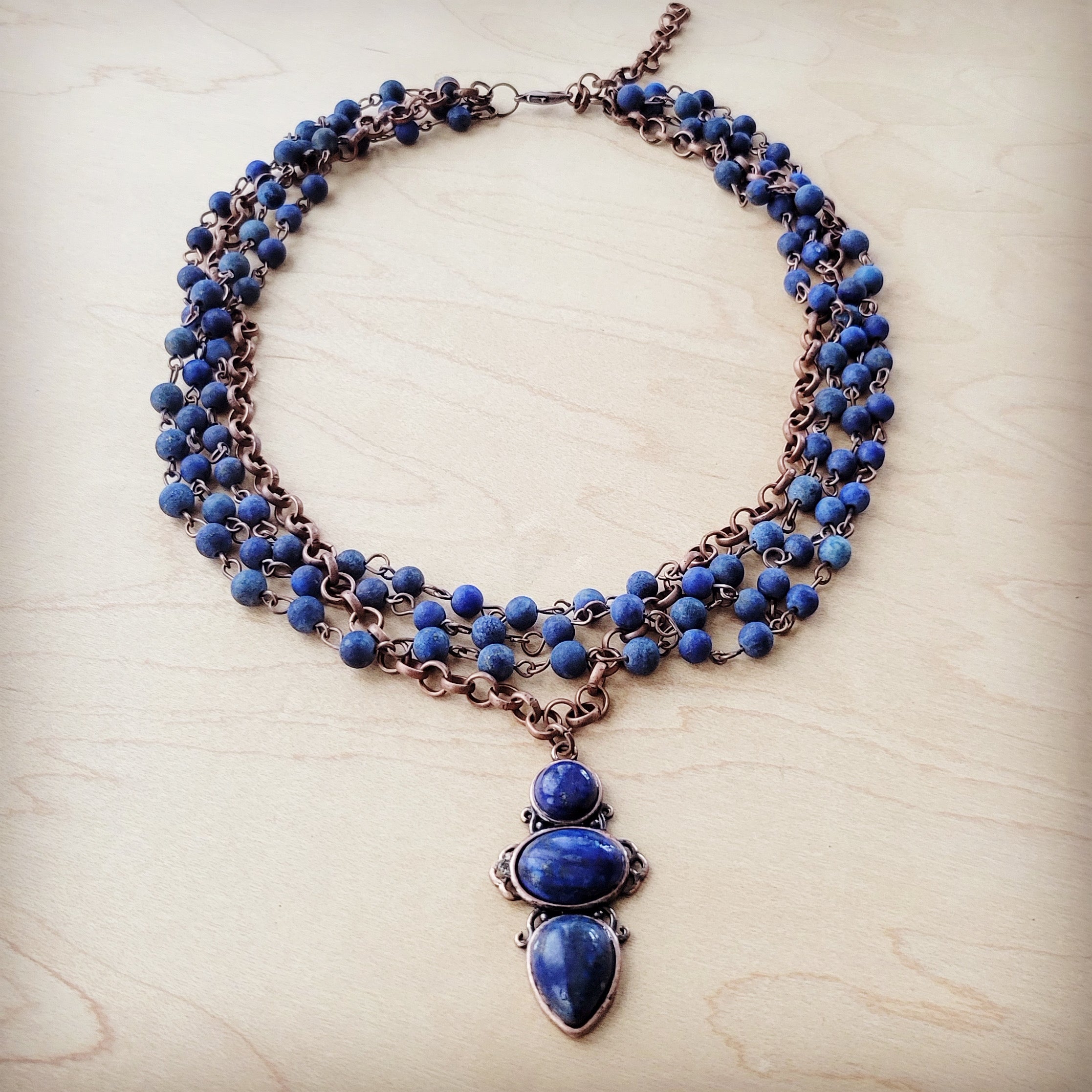 Blue Lapis Beaded Collar Necklace w/ Lapis Pendant 261s