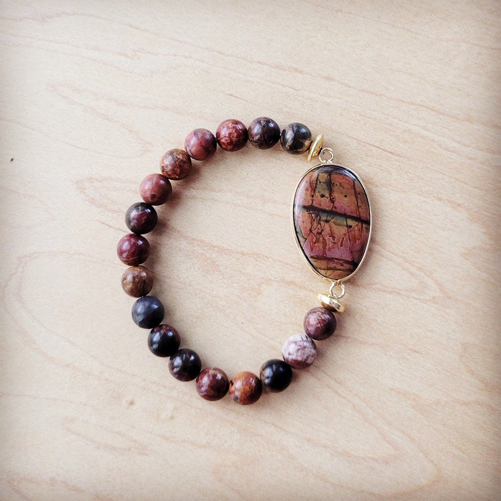 Picasso Jasper Beaded Bracelet with Center Agate Stone Accent 810z