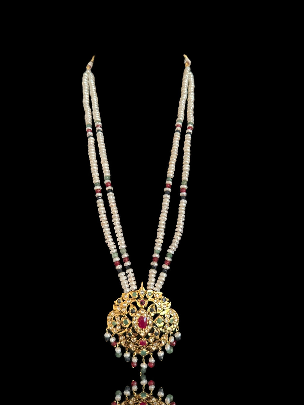 DLN121 Moissanite with Ruby emerald sapphire long set with earrings ( READY TO SHIP )