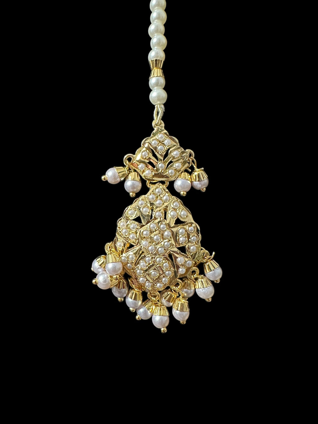 DLN129 jadau rani haar in pearls with earrings tika ( READY TO SHIP )