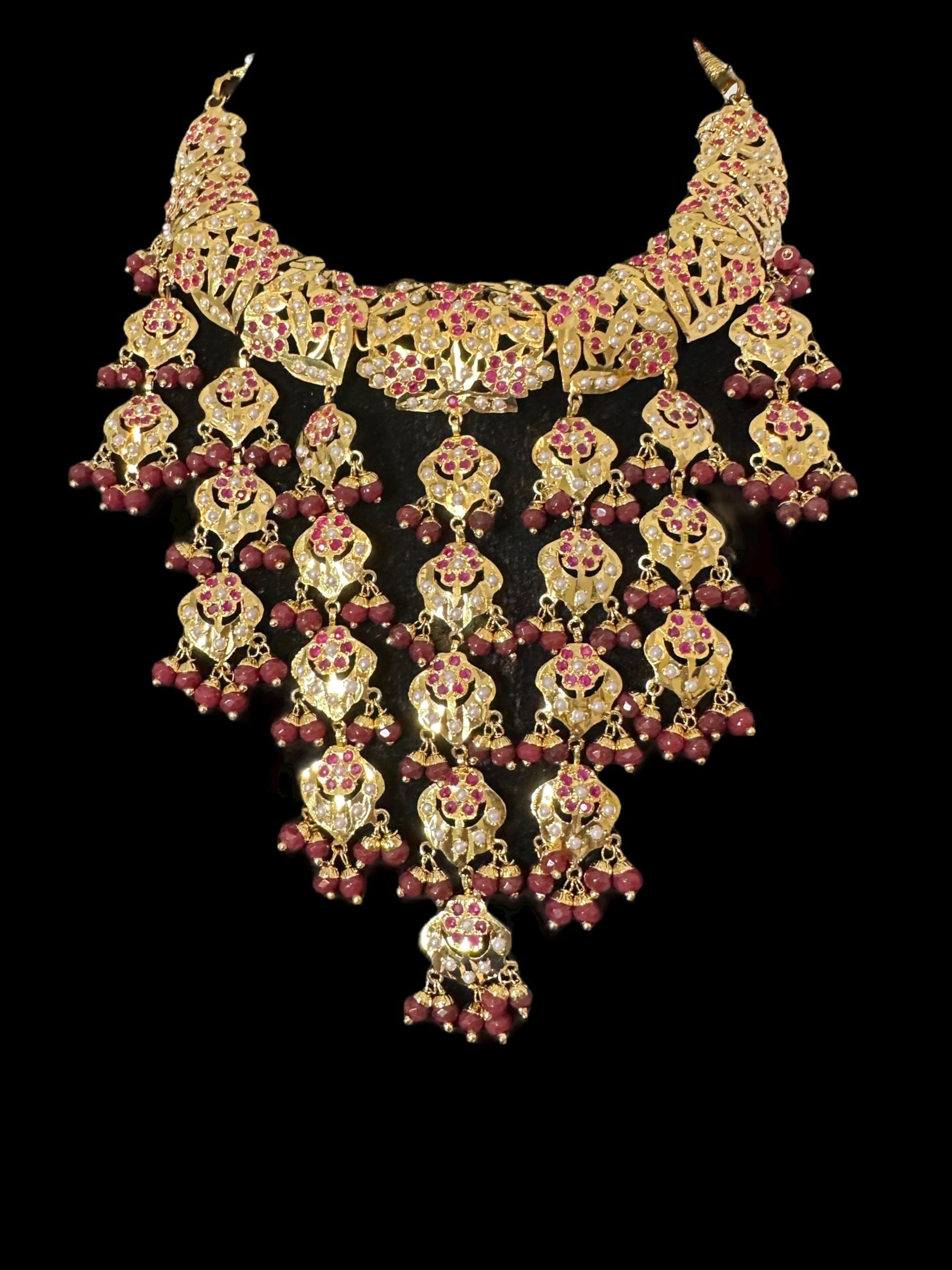C567 Mehera bridal choker set in ruby pearl combination ( READY TO SHIP )