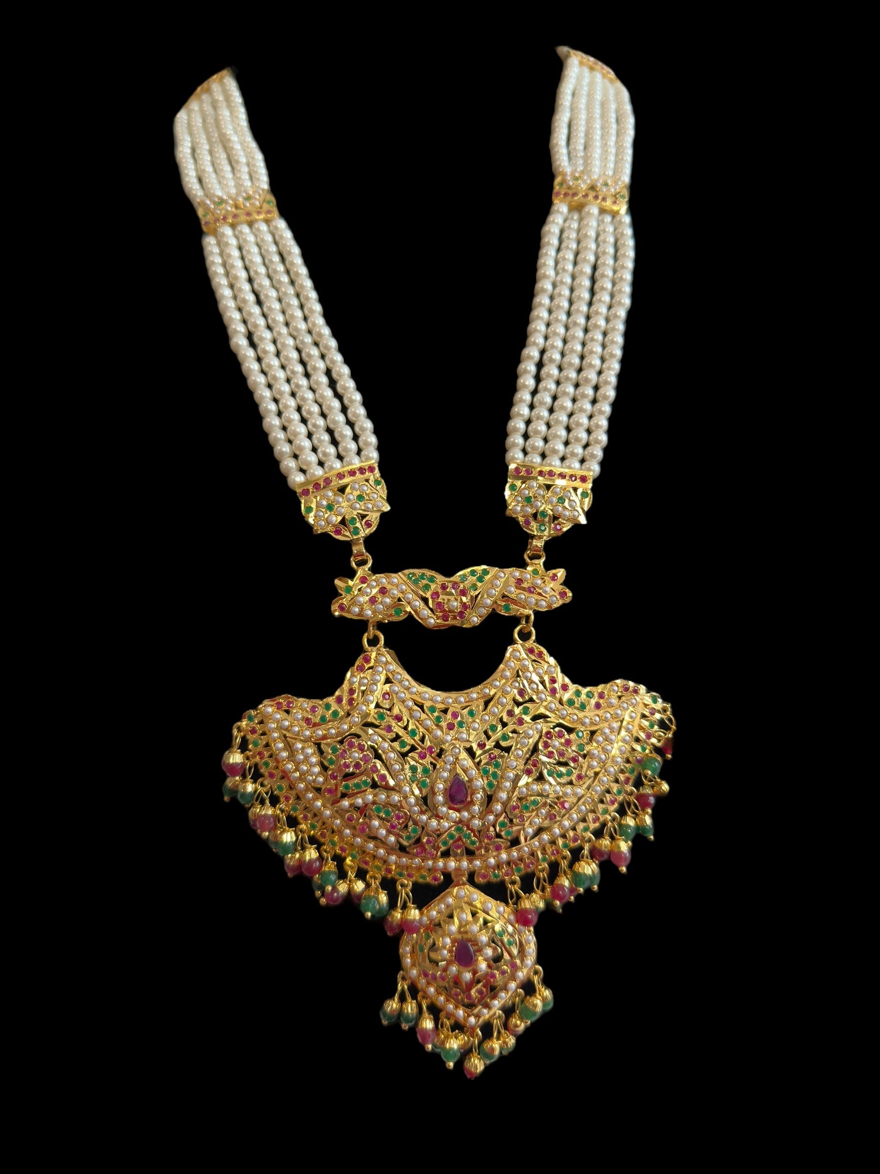 DLN87 Yashvi jadau rani haar in ruby emerald ( READY TO SHIP )