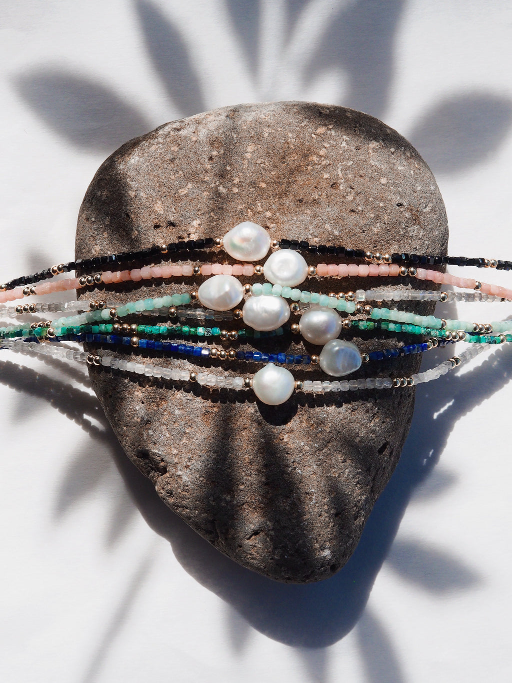 White Pearl and Gemstone Bracelet - Gold Haukea