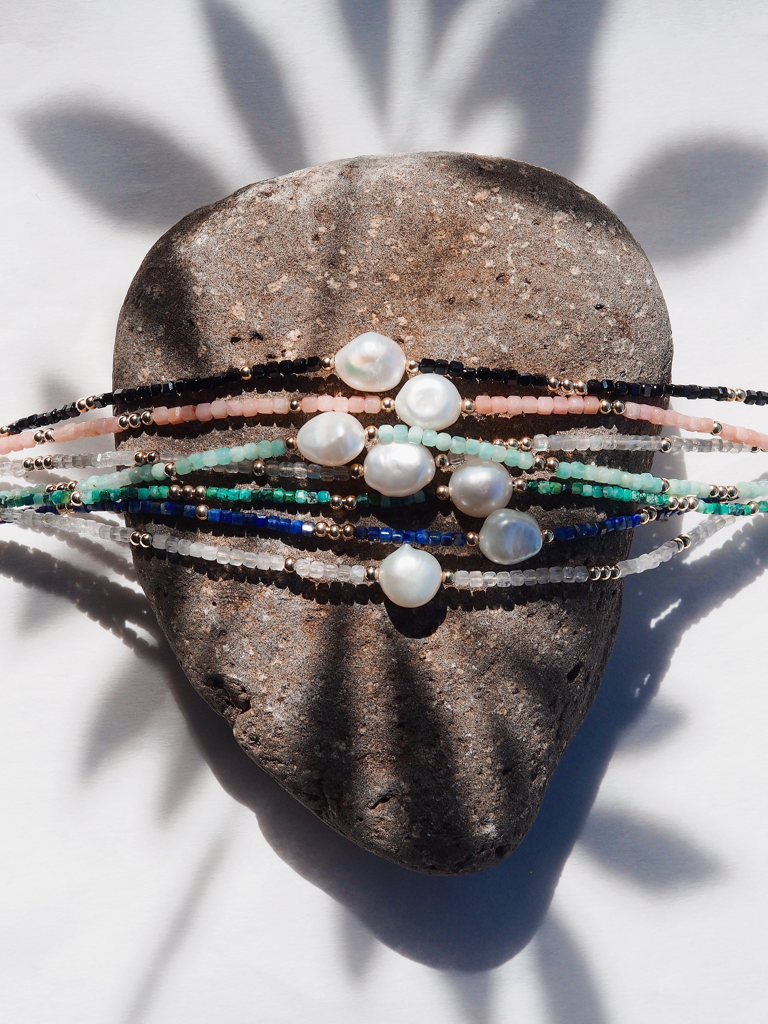 White Pearl and Gemstone Bracelet - Gold Haukea