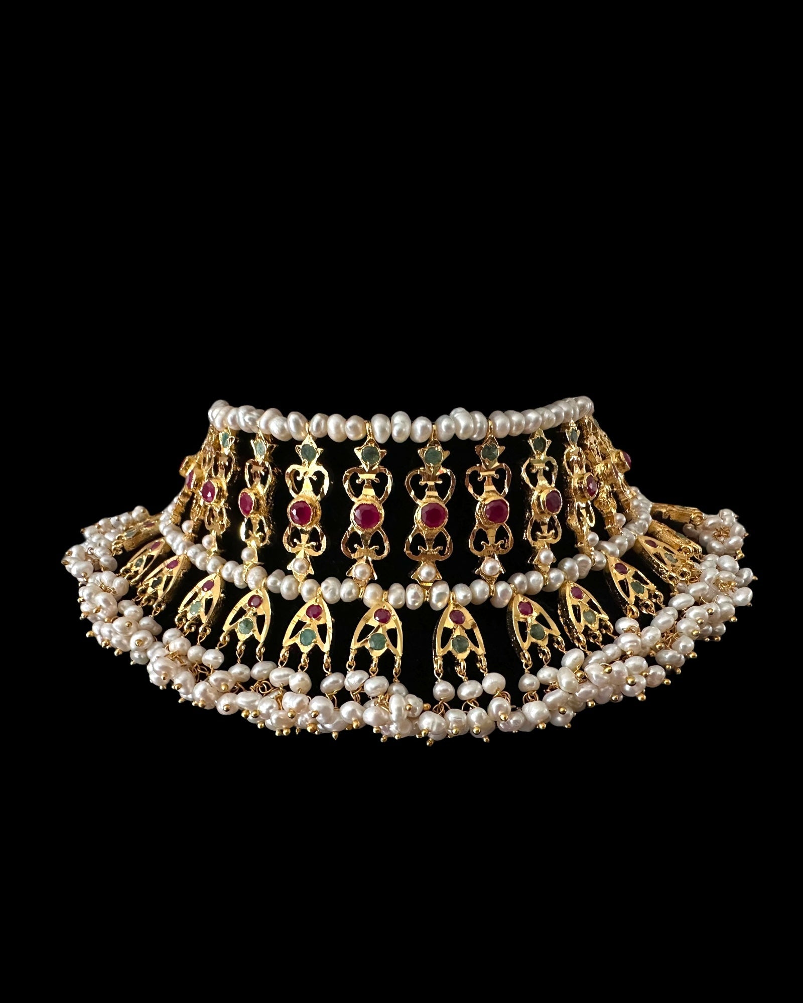 Viya bridal set in natural pearls , rubies and emeralds ( SHIPS IN 4 WEEKS)