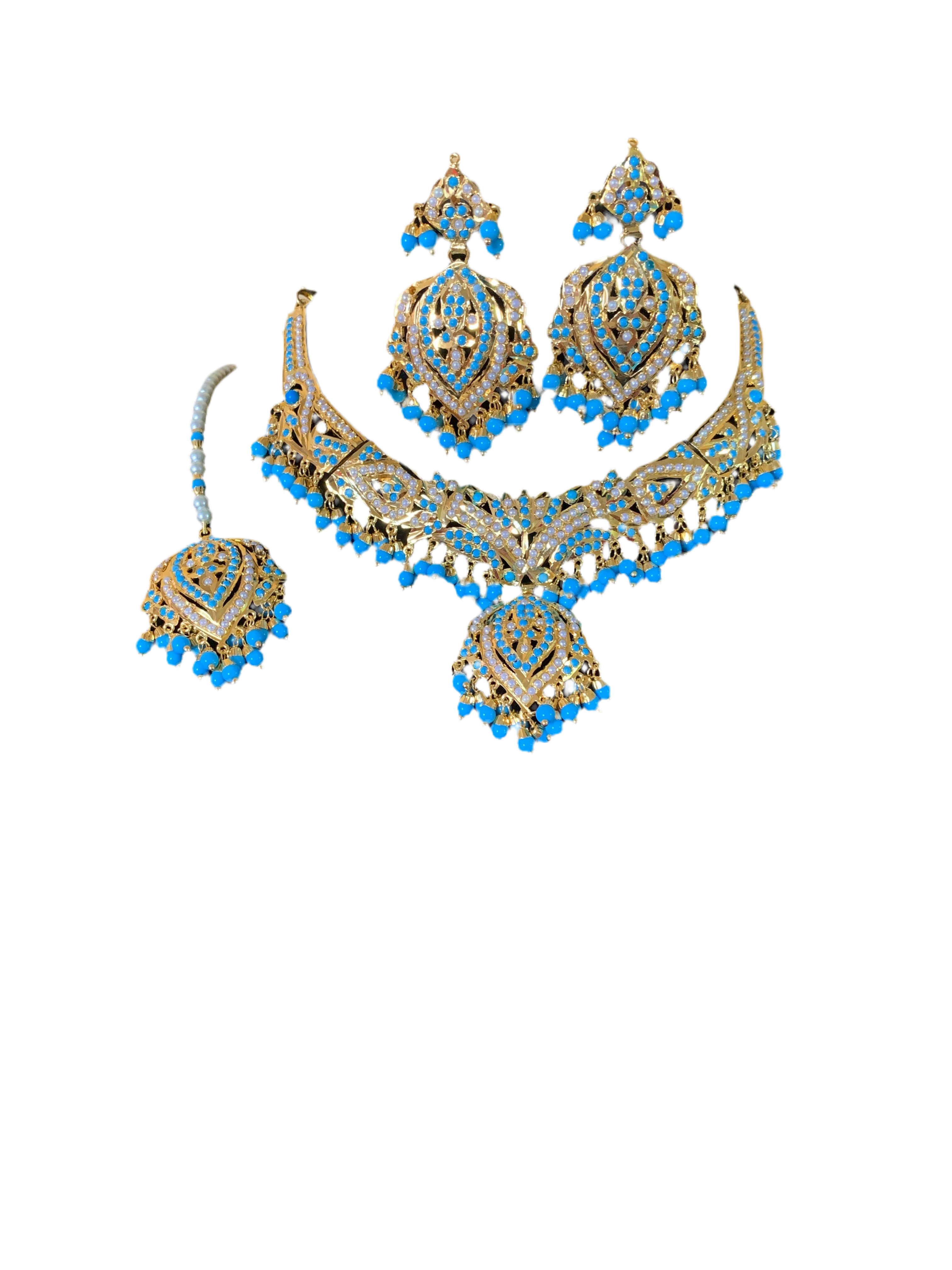 NS58 Taseen necklace set in turquoise( SHIPS IN 3 WEEKS )