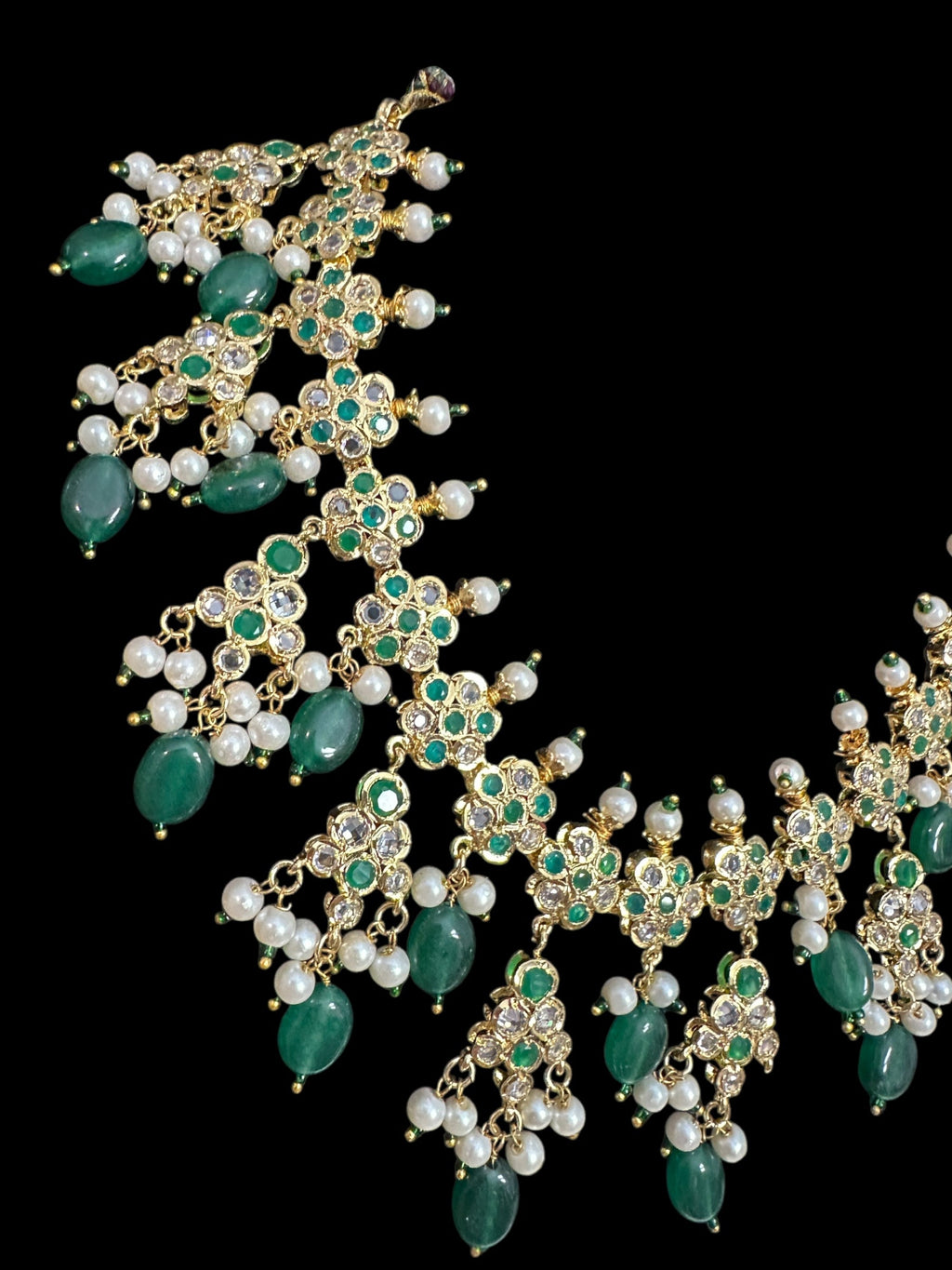DNS151 Hyderabadi necklace with chandbali - green beads ( READY TO SHIP )