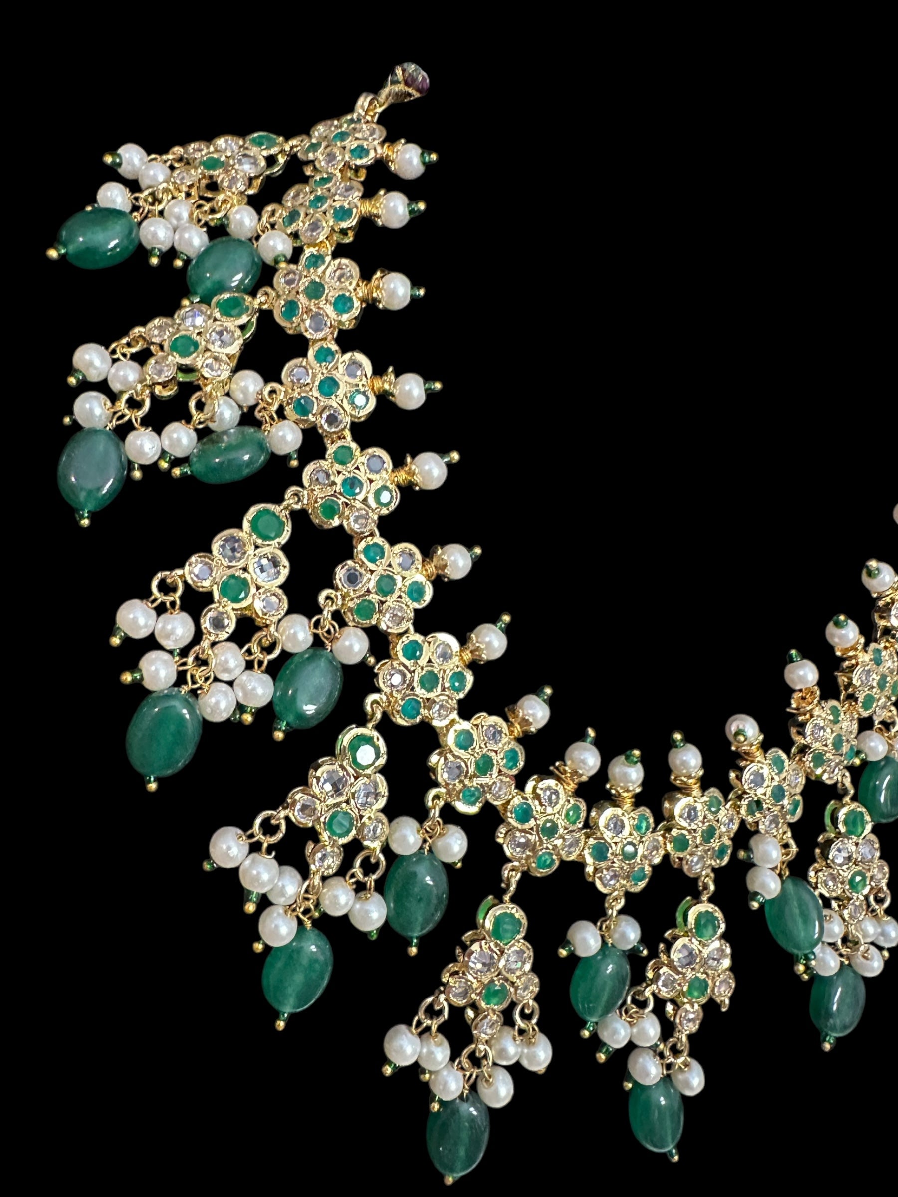 DNS151 Hyderabadi necklace with chandbali - green beads ( READY TO SHIP )
