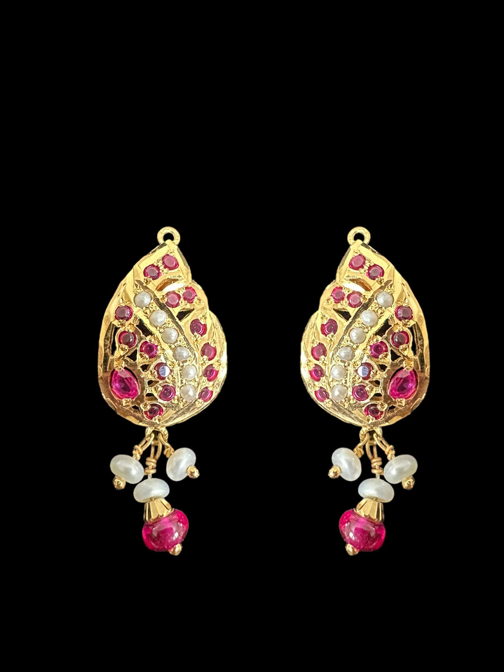 Gold-Plated Jadau Silver Pendant Set in Ruby & Pearl 
 ( READY TO SHIP )