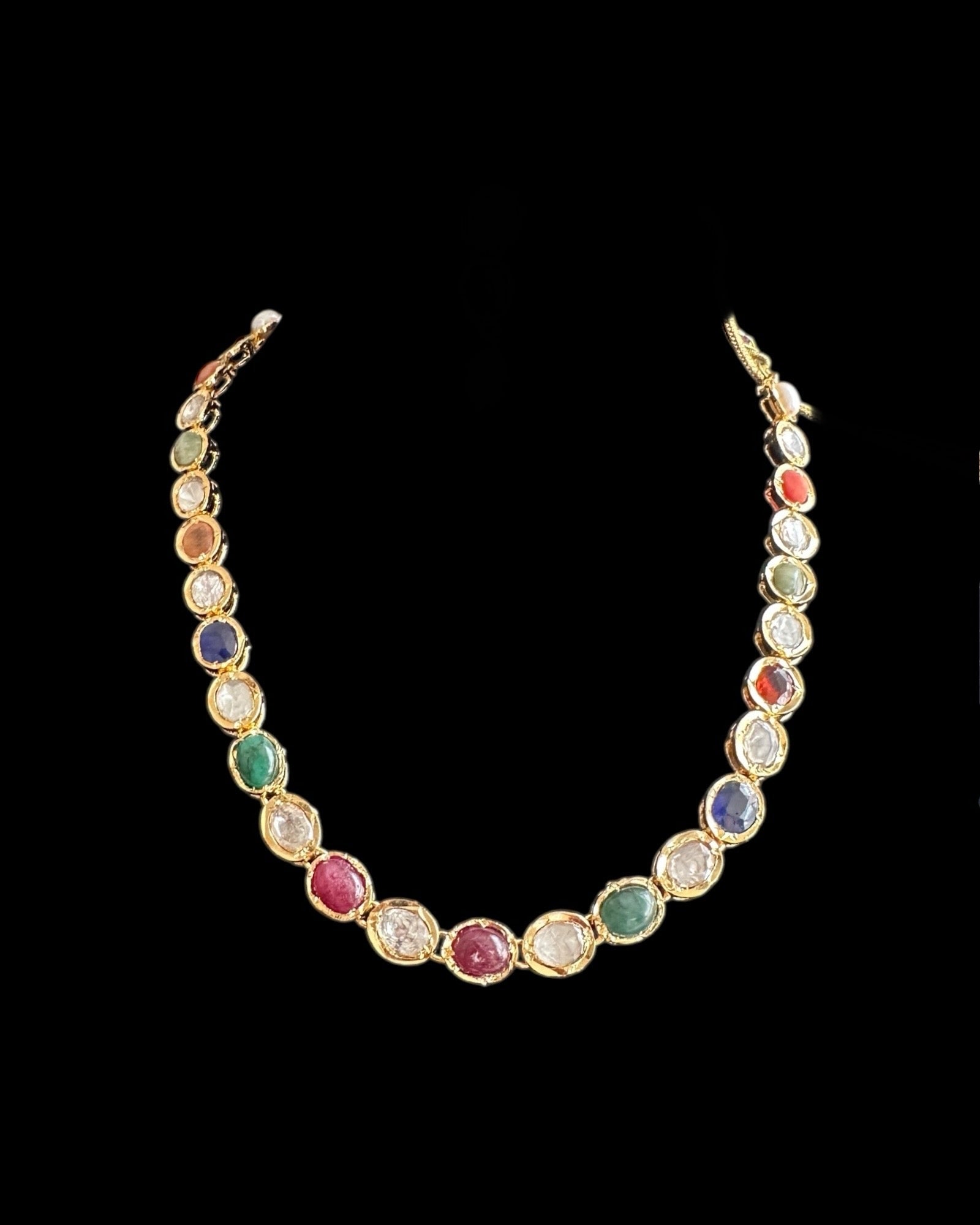 DNS205 Bhanu navratan necklace with earrings in real gemstones ( READY TO SHIP )