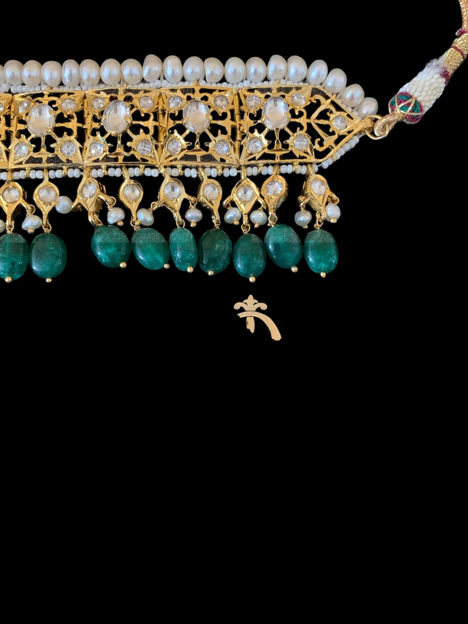 Jadavi lacha in fresh water  pearls emeralds beads ( SHIPS IN 2 WEEKS )