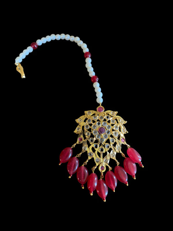 BR474 Waniya hyderabadi bridal set in red / ruby ( READY TO SHIP )