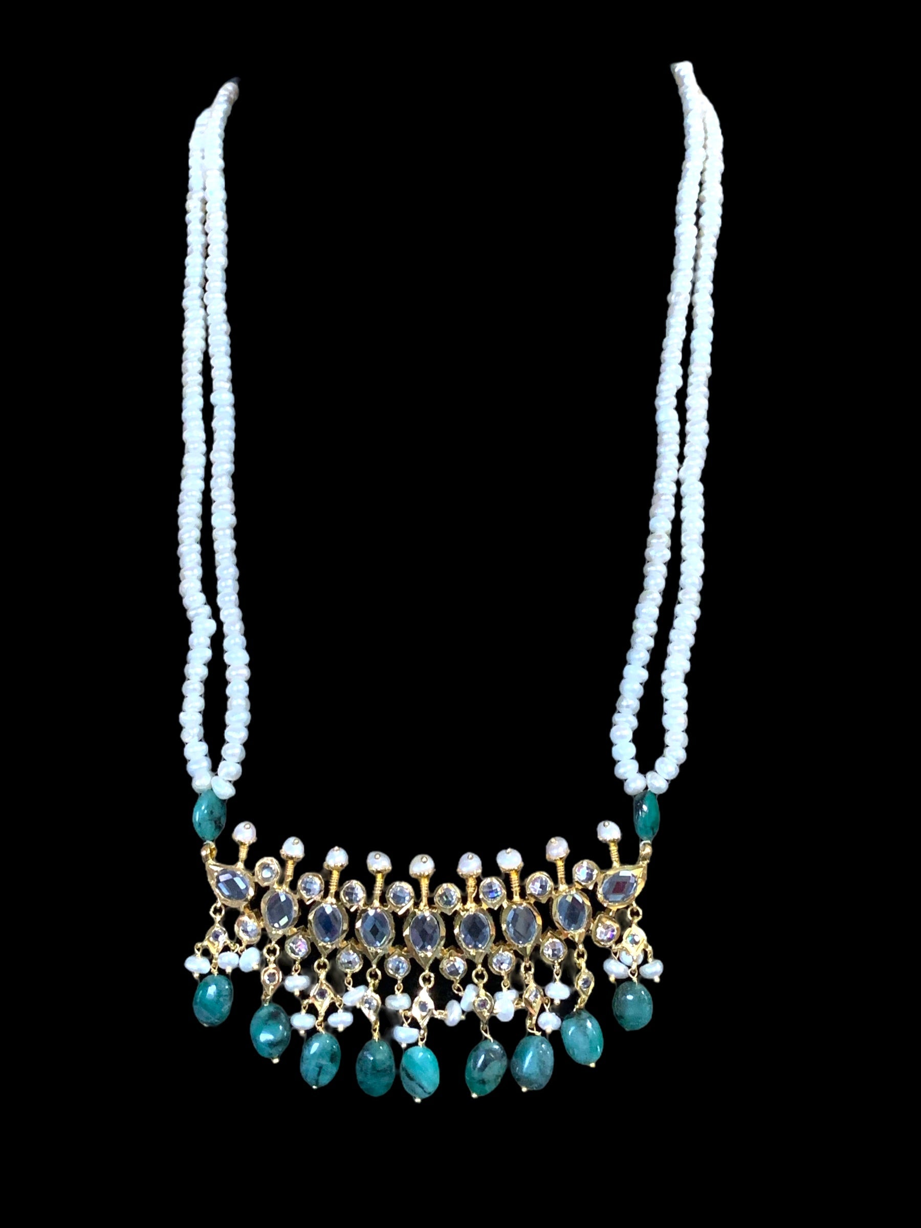 PS301 Tirmani in fresh water pearls and emerald beads ( SHIPS IN 1 WEEK )