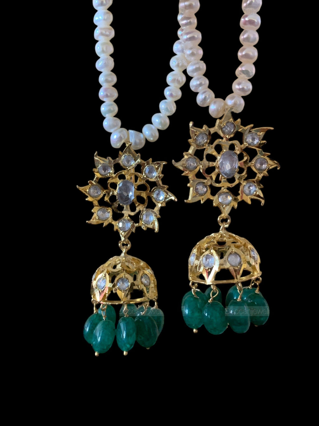 Jadavi lacha in fresh water  pearls emeralds beads ( SHIPS IN 2 WEEKS )