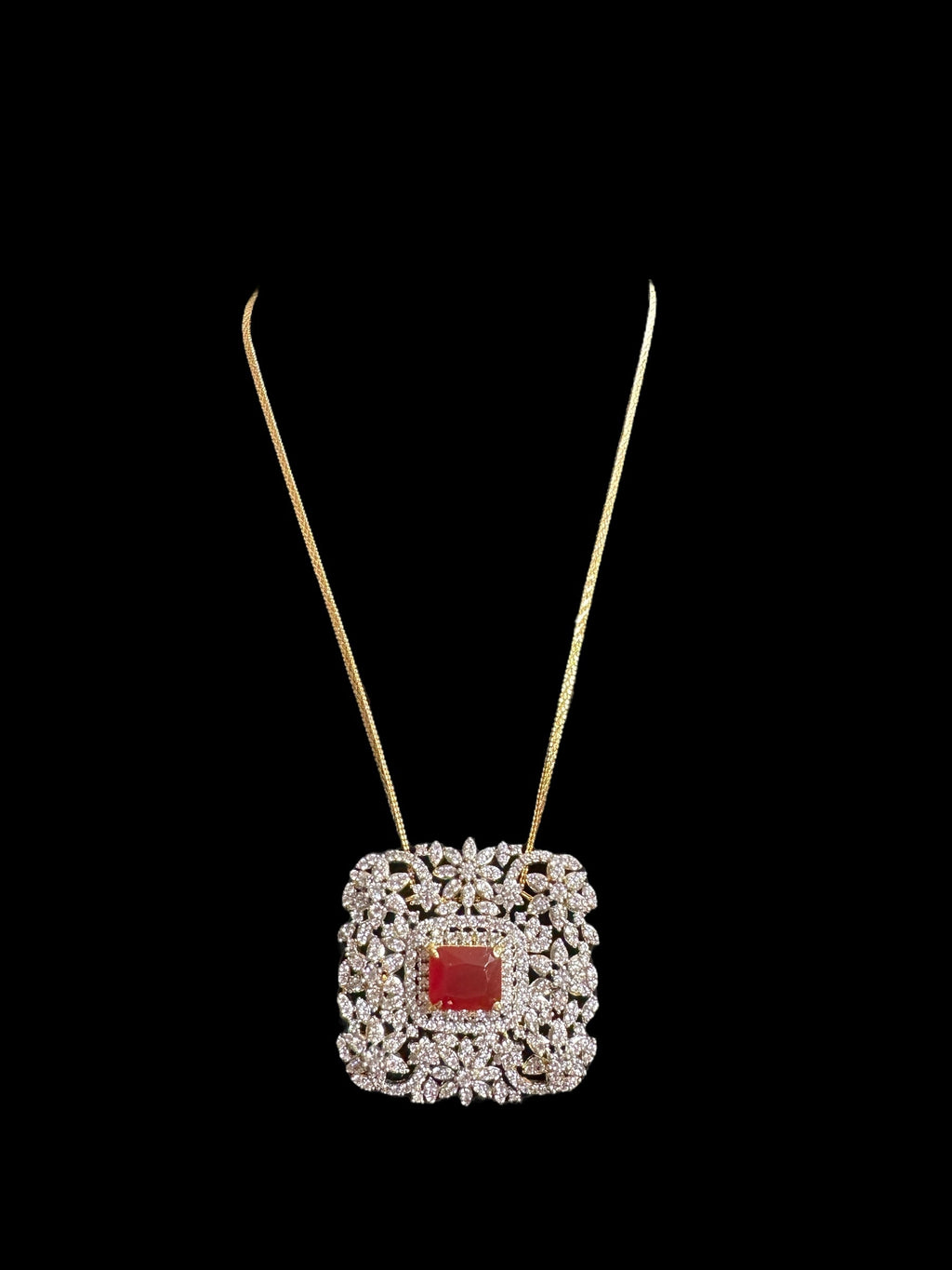 PS342 Amal Cz pendant set in ruby ( READY TO SHIP )