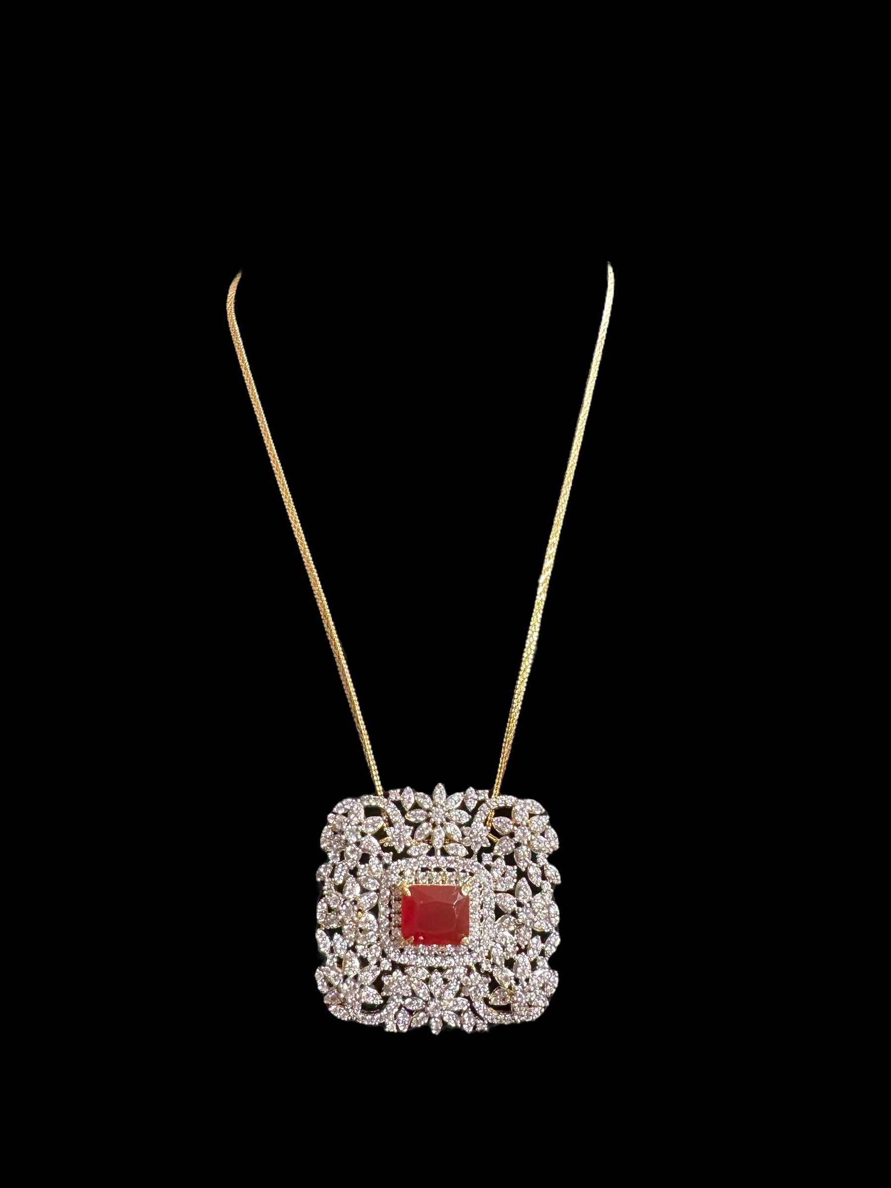 PS342 Amal Cz pendant set in ruby ( READY TO SHIP )