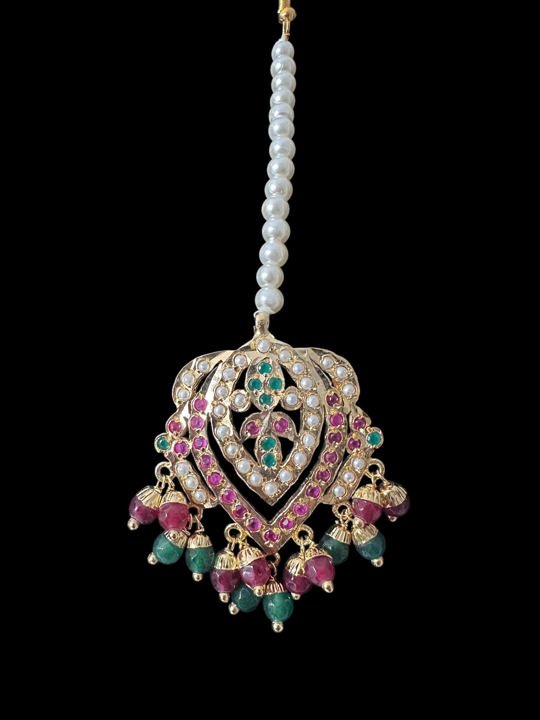 NS329 Taseen necklace set in ruby emerald ( READY TO SHIP )