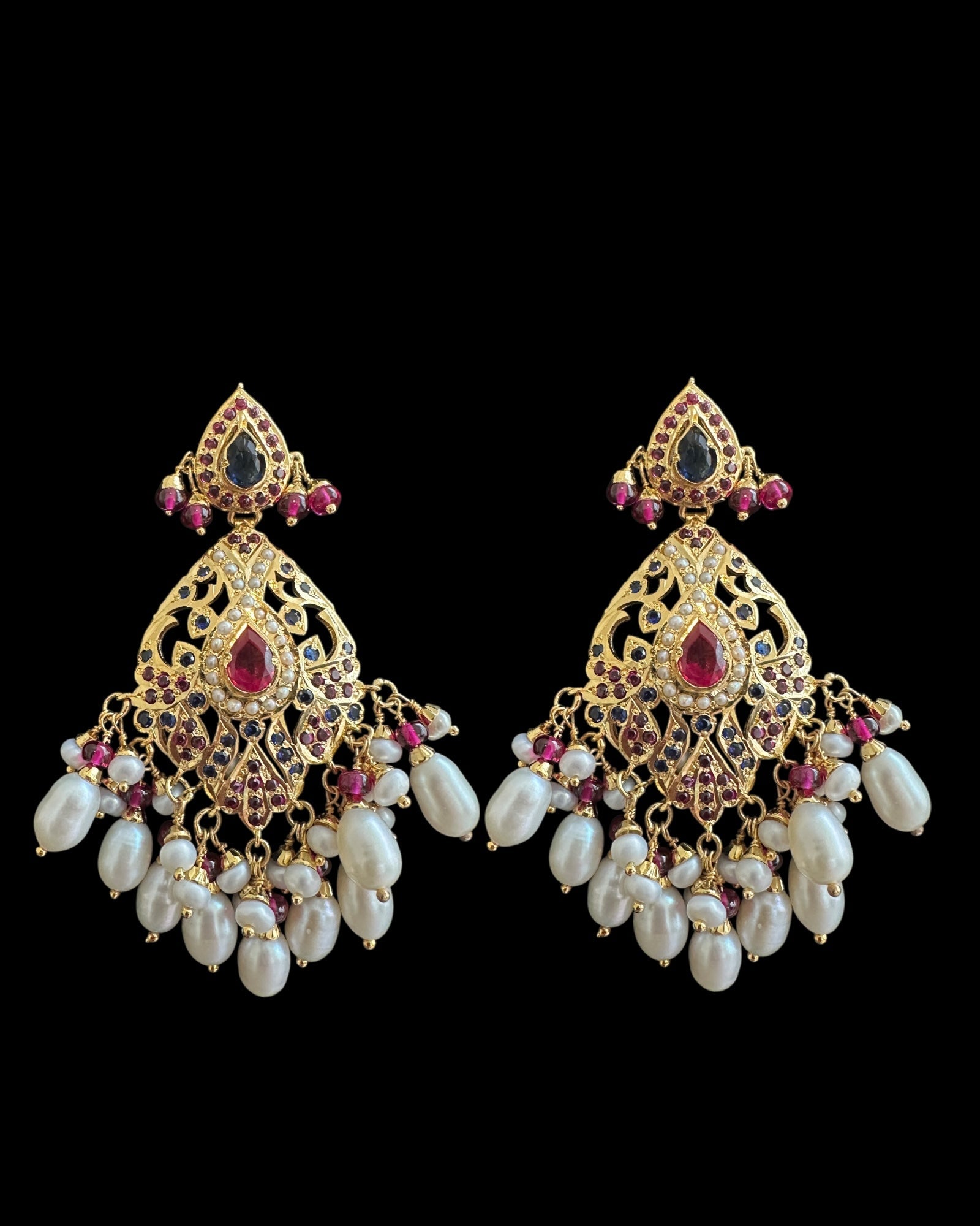 SN21 Ruby sapphire and fresh water pearl necklace with earrings in gold plated silver ( READY TO SHIP)