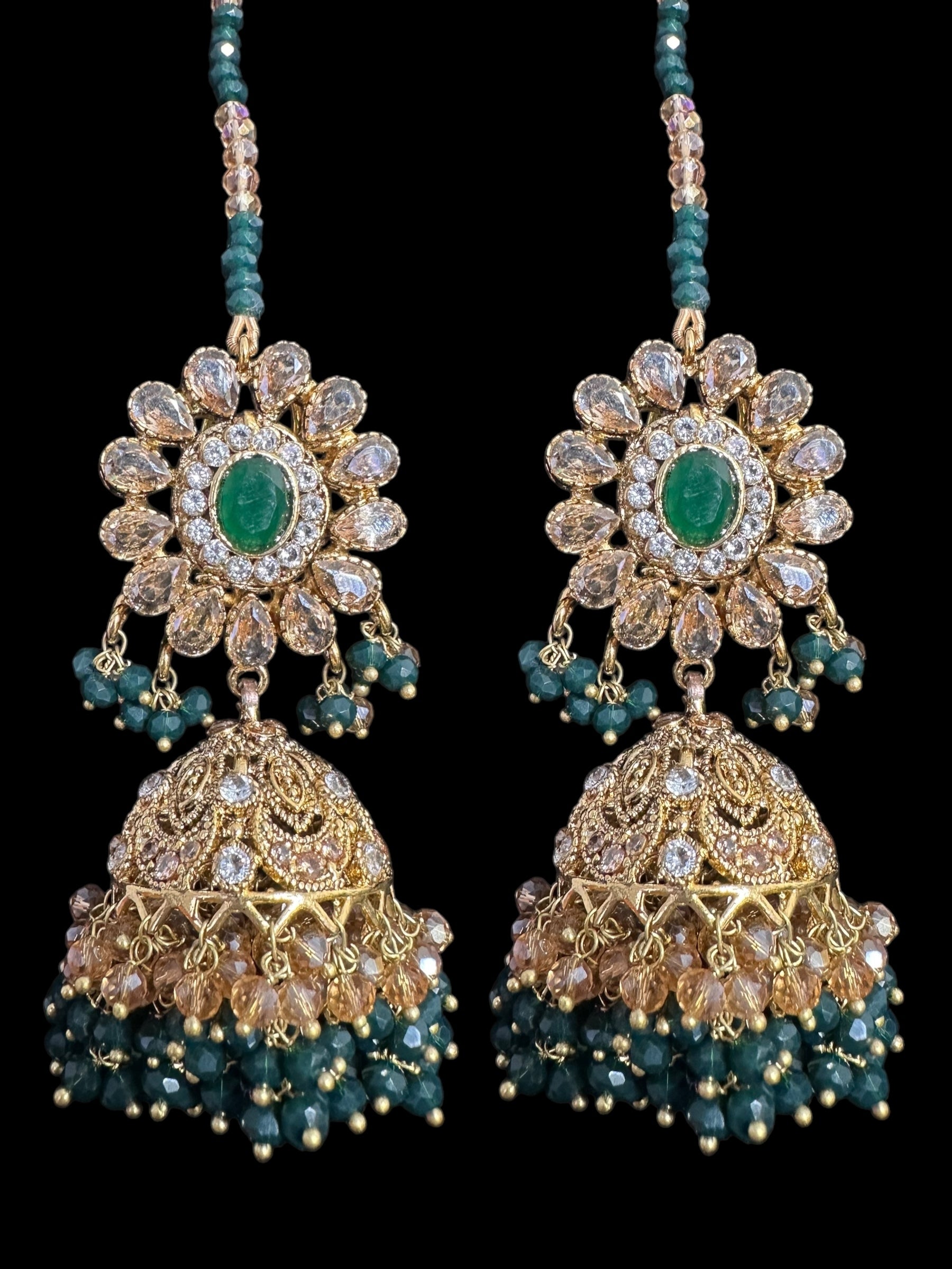 BR496 Faiza bridal set in emerald ,champagne combination  ( SHIPS IN 4 WEEKS )
