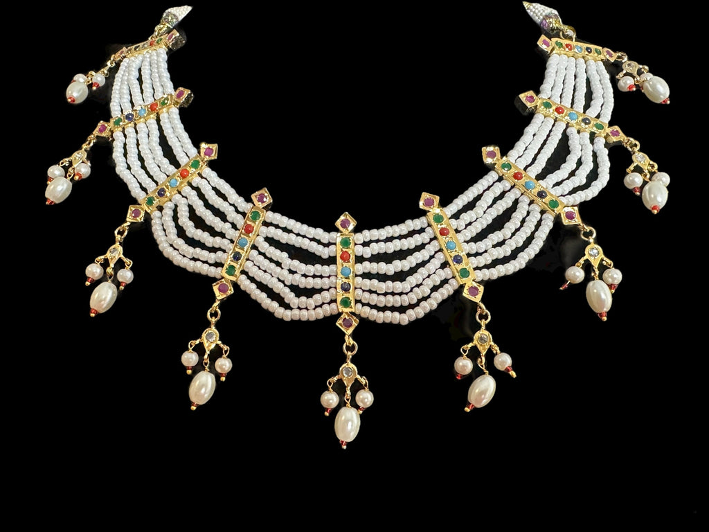 C517 Navratan necklace with earrings ( READY TO SHIP  )