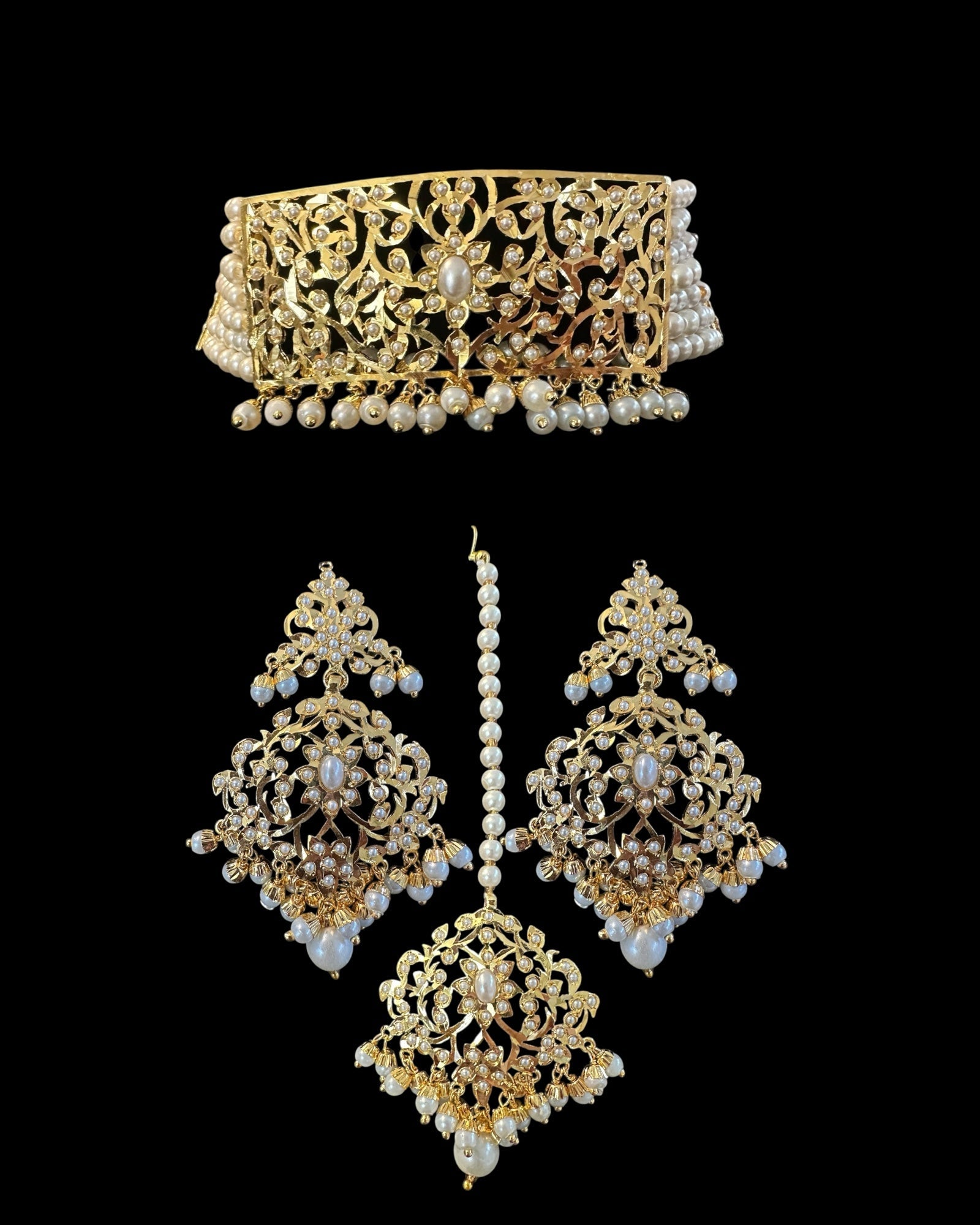 C243 Gold plated jadau choker in pearls ( READY TO SHIP )