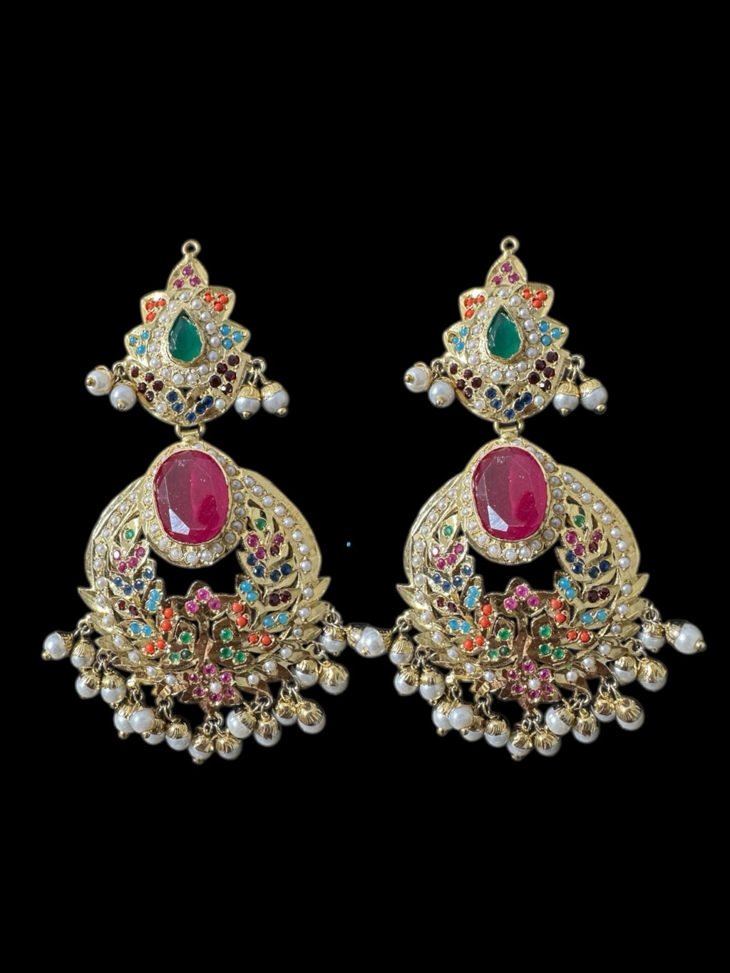 DNS200  Navratan Jadau necklace set  with dangler earrings ( READY TO SHIP )