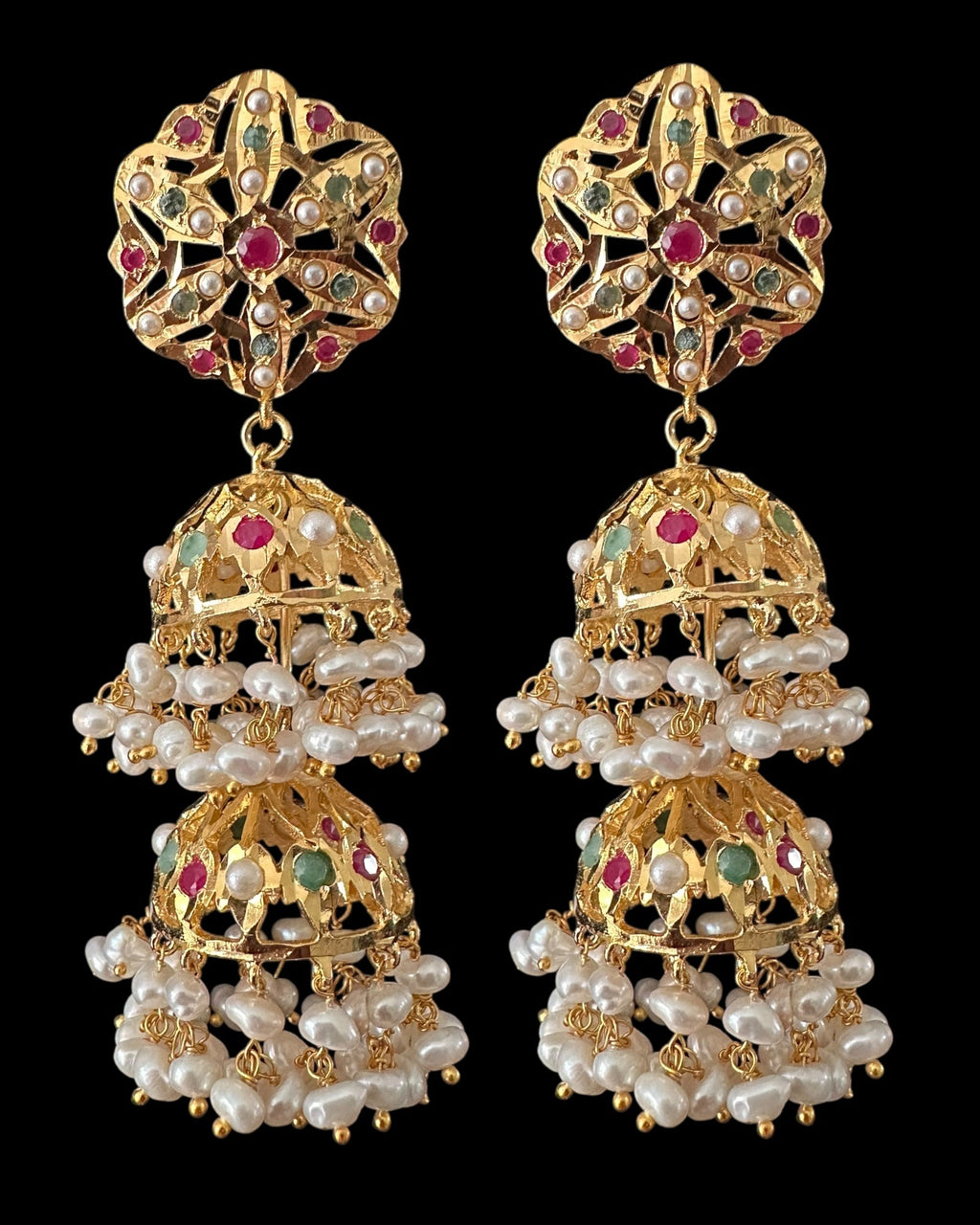 Viya bridal set in natural pearls , rubies and emeralds ( SHIPS IN 4 WEEKS)