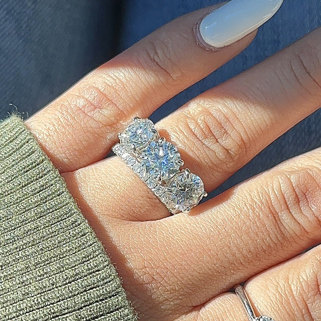 6.0ctw Three Stone Round Cut Moissanite Engagement Ring