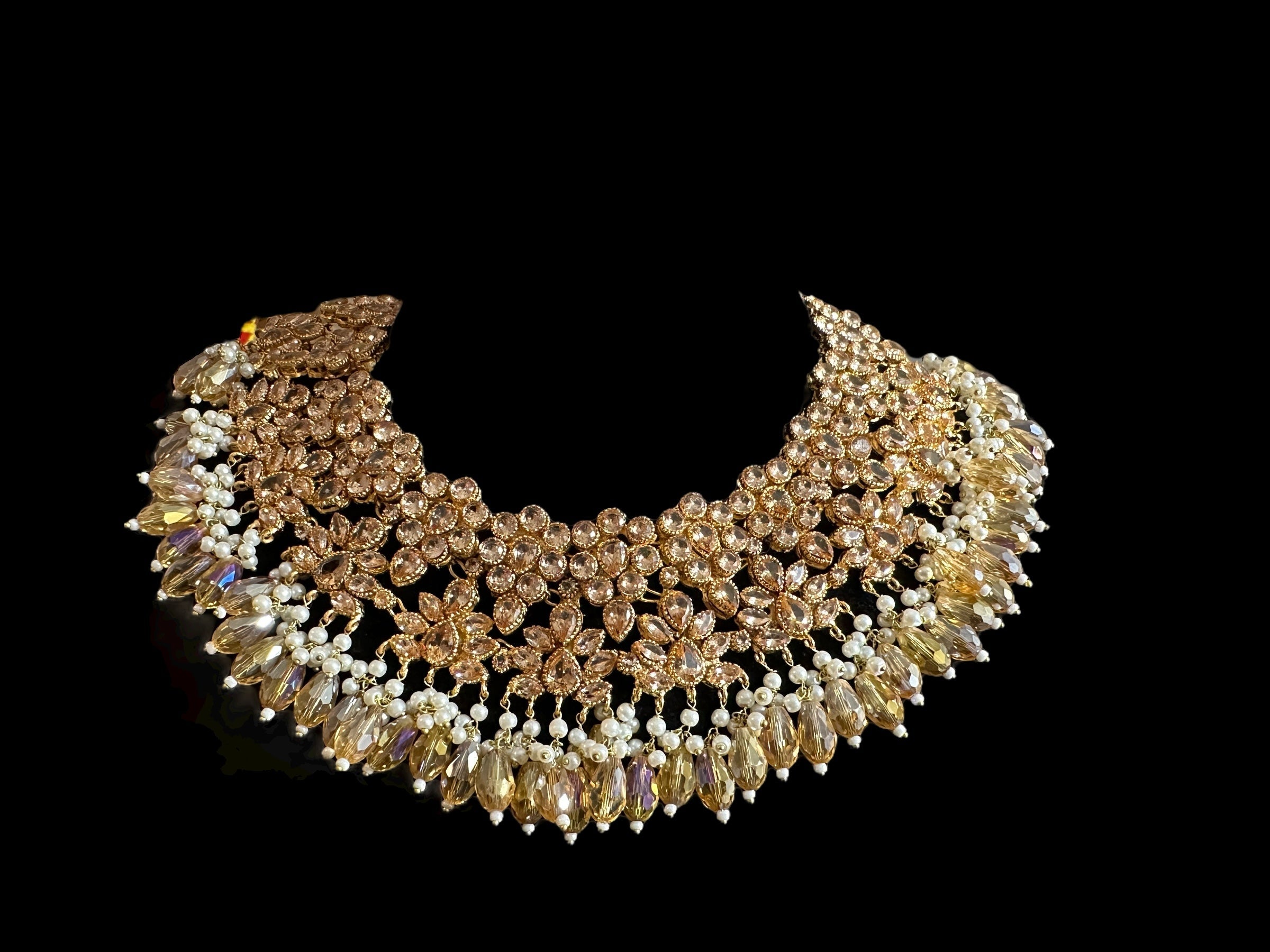 BR478 Kafiya bridal set in golden / champagne  stones and beads ( READY TO SHIP )