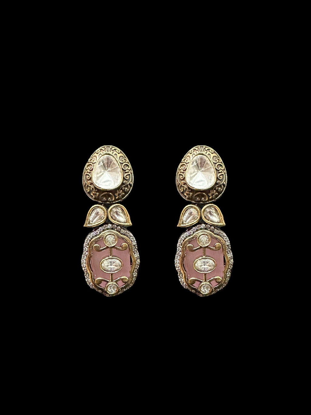 C341 Antique plated choker set in pink ( READY TO SHIP )