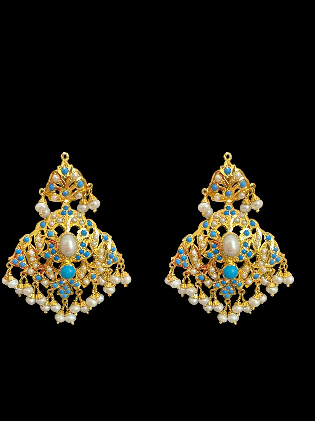 Turquoise pearl/ feroza pearl gold plated silver necklace with earrings ( READY TO SHIP )