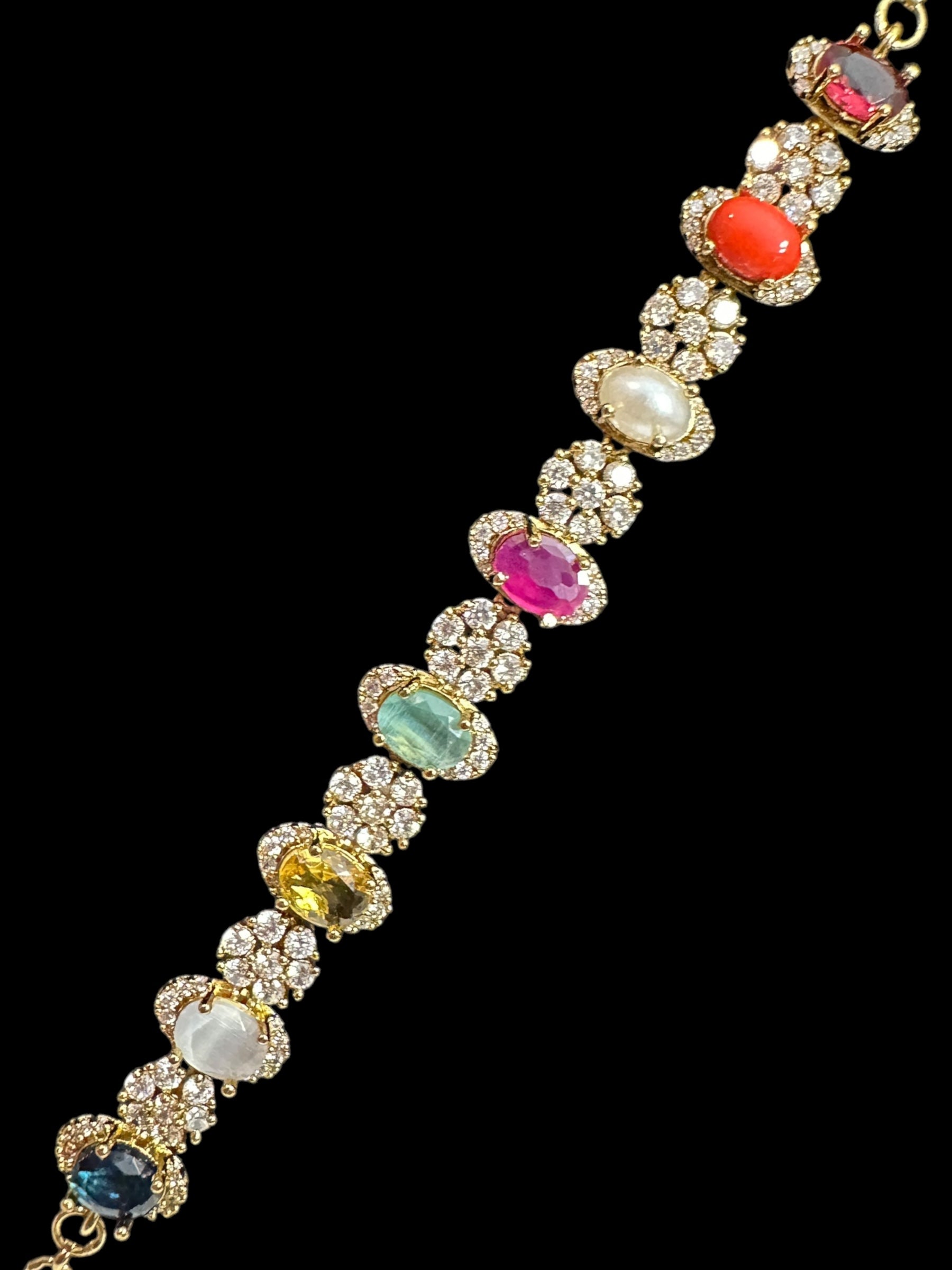 Multicolor gold plated bracelet - Navratan ( READY TO SHIP )