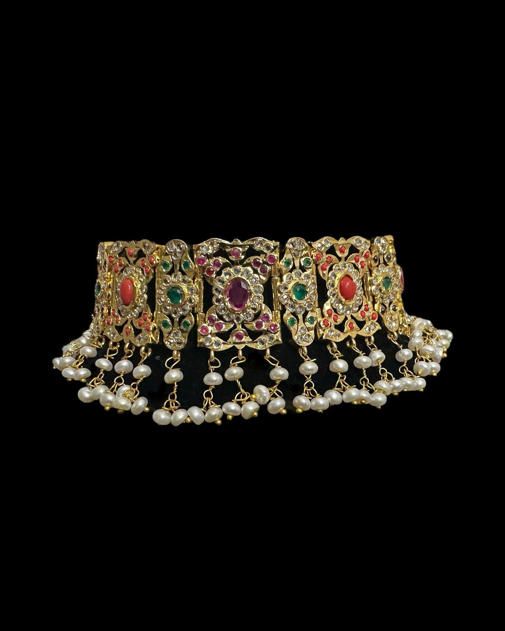 C543  Nishat fresh water pearl choker with earrings -Navratan  ( READY TO SHIP )