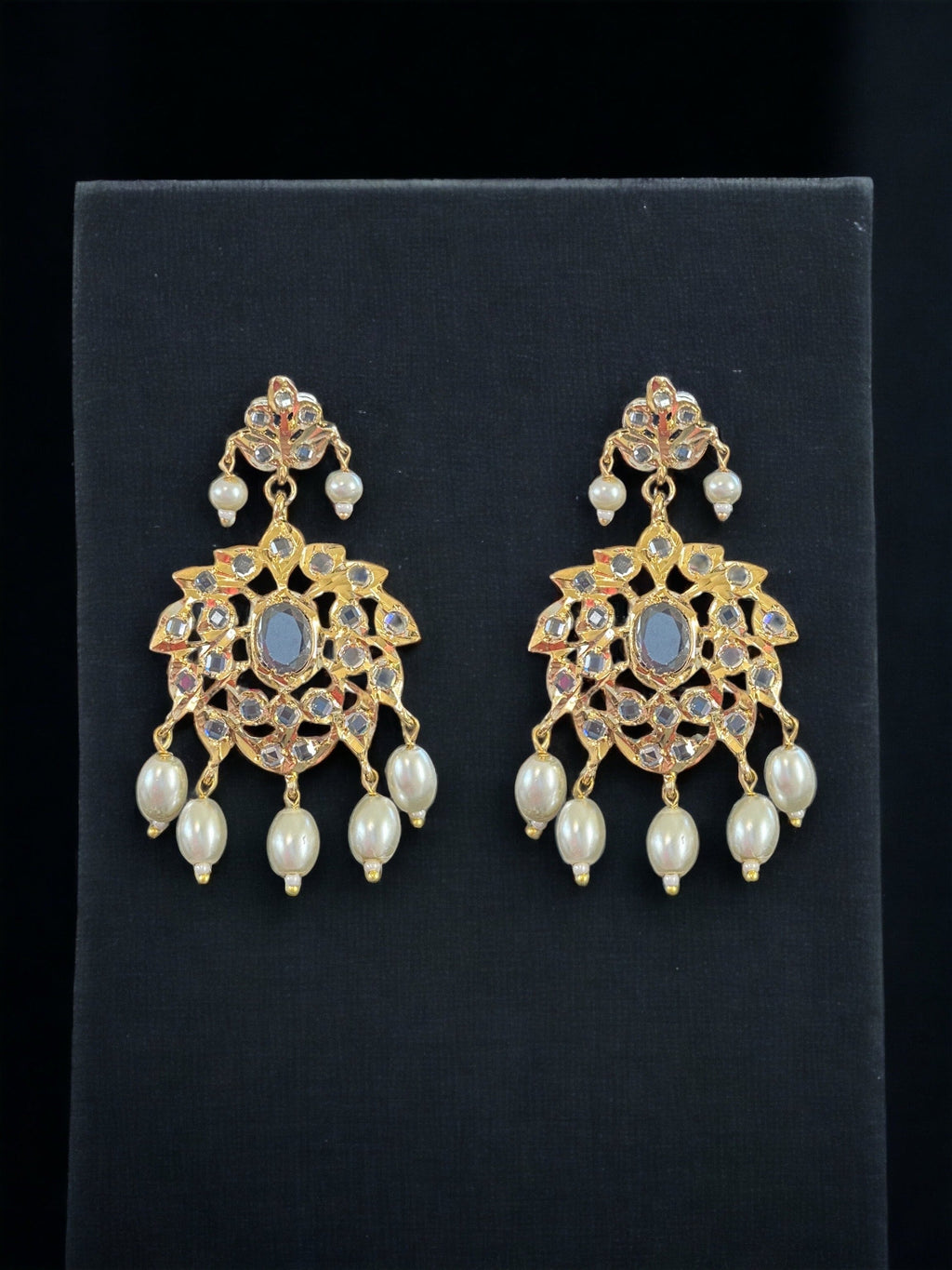 DER519 Farmana Hyderabadi gold plated earrings in pearls ( READY TO SHIP )