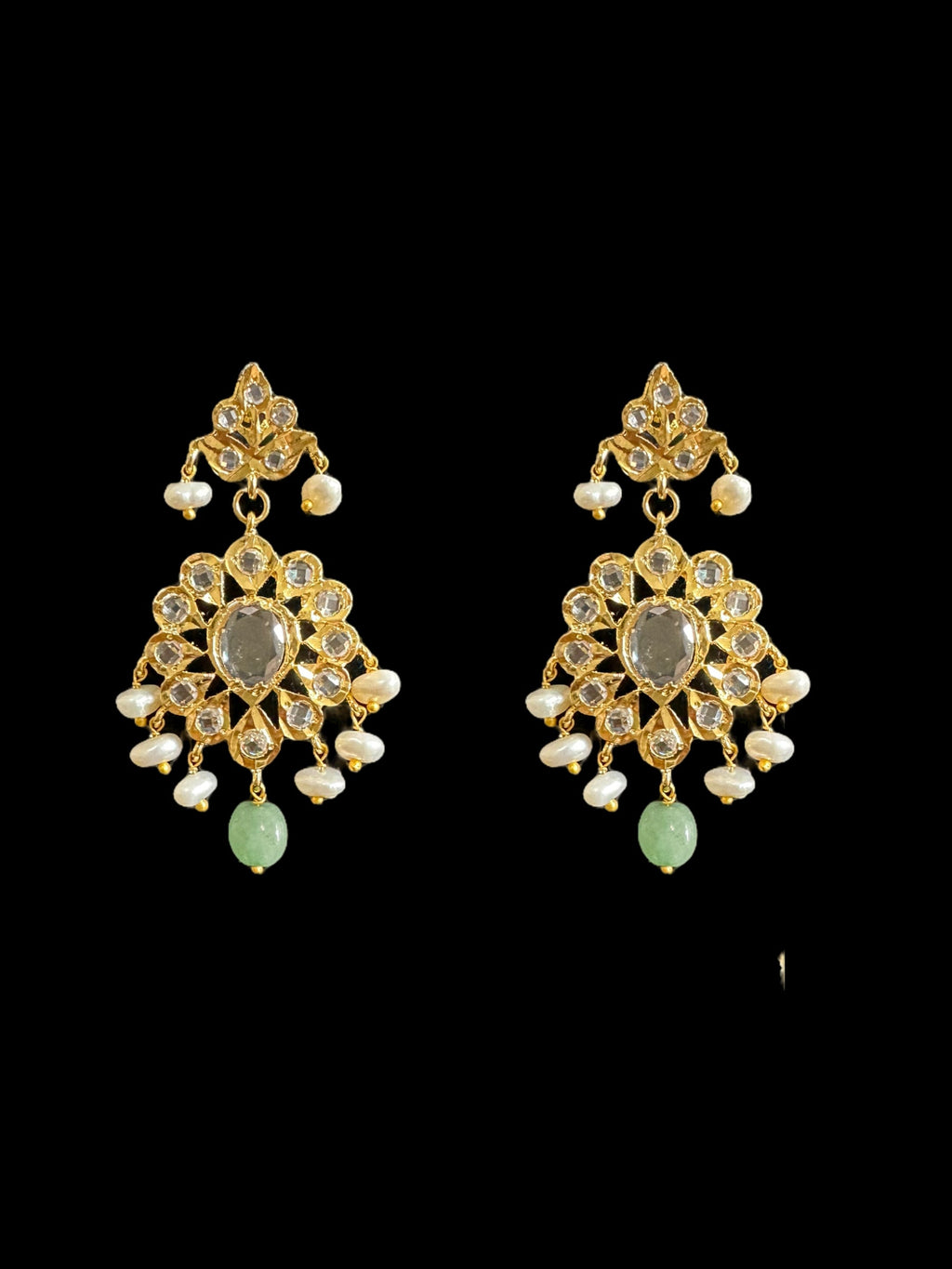 SAT86 Gold plated Satlada with fresh water pearls and emerald beads ( READY TO SHIP )