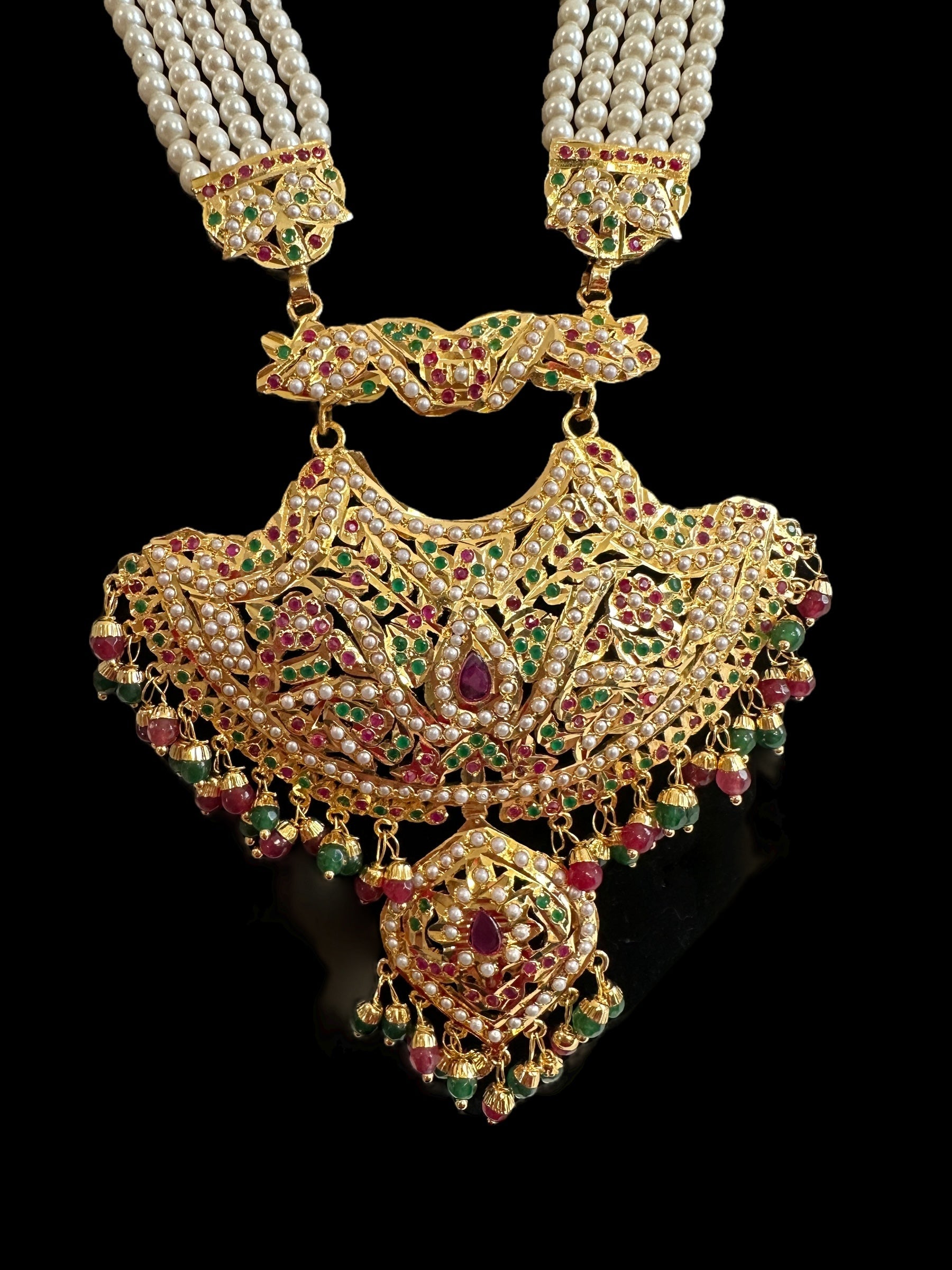 DLN87 Yashvi jadau rani haar in ruby emerald ( READY TO SHIP )