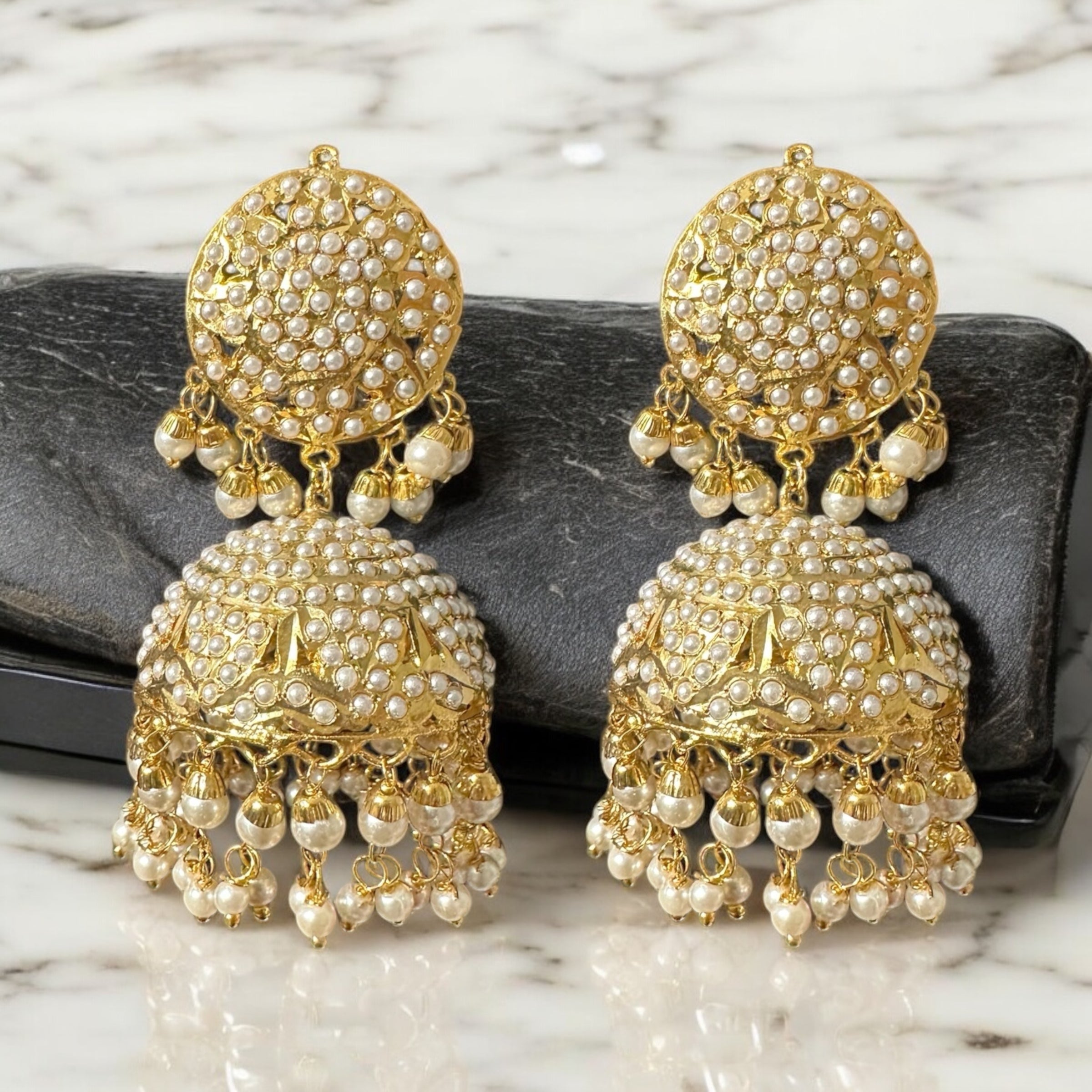 DER795 Jadau jhumka in pearls ( SHIPS IN 3 WEEKS )