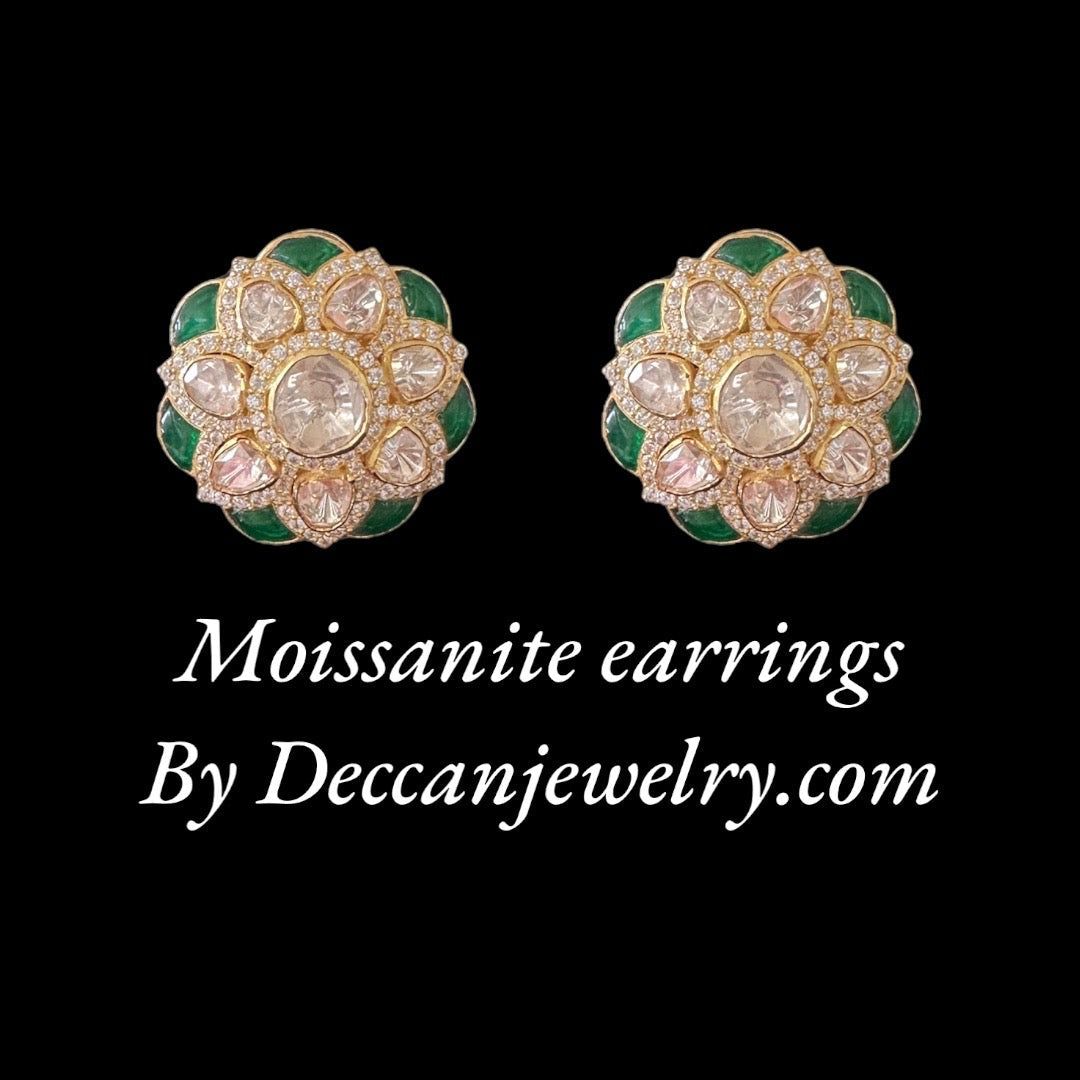 Moissanite gold plated silver earrings ( READY TO SHIP )