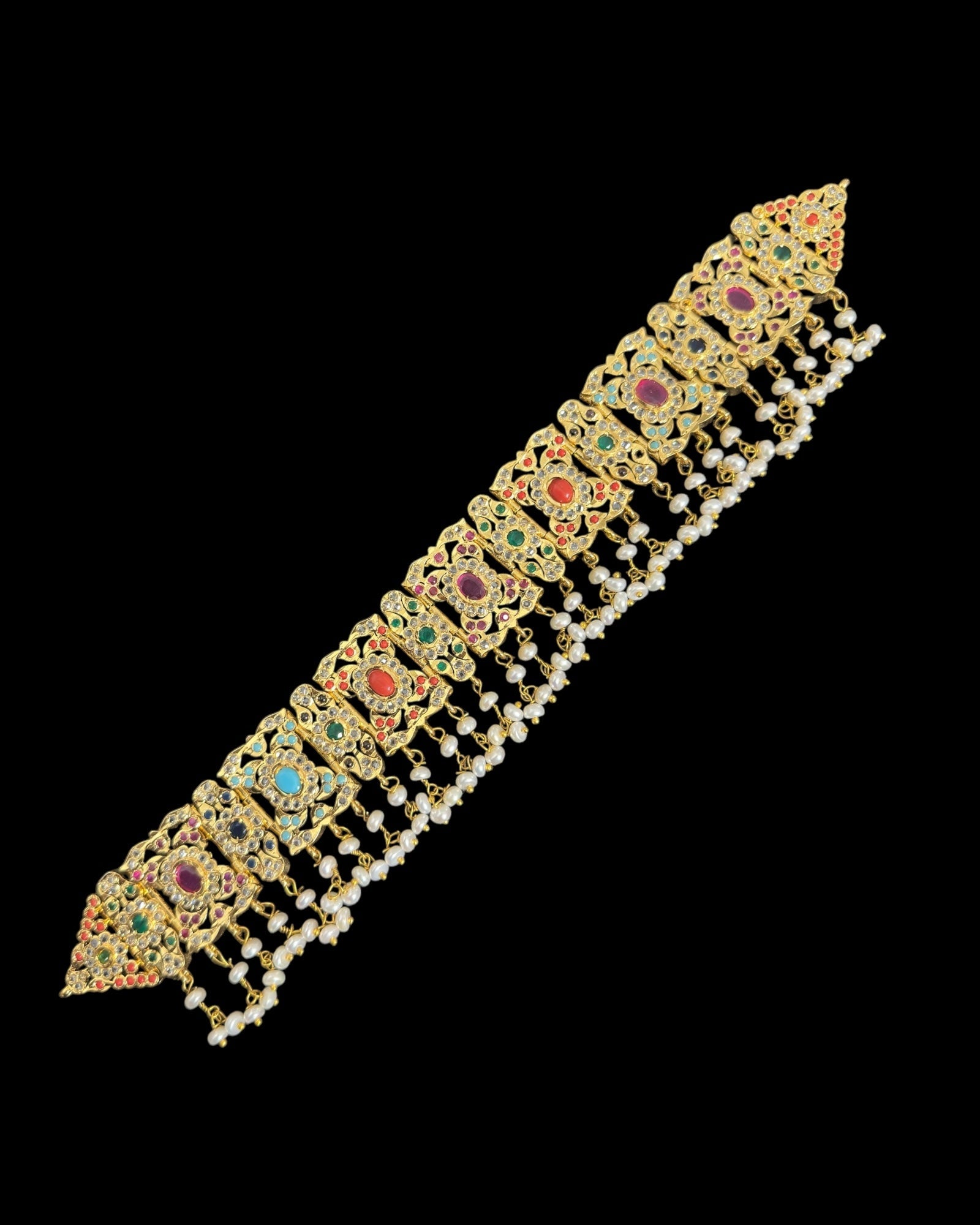 C543  Nishat fresh water pearl choker with earrings -Navratan  ( READY TO SHIP )