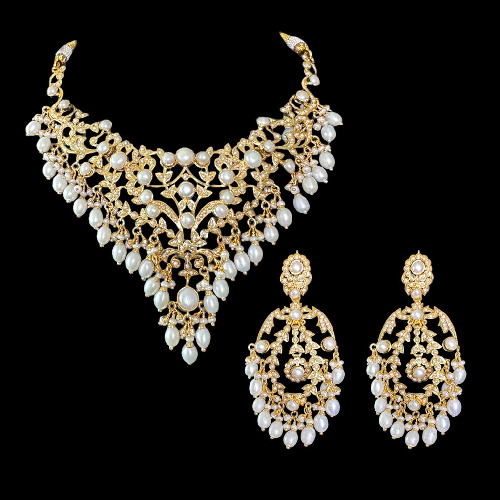 Fresh water pearl necklace with earrings in gold plated silver ( SHIPS IN 5 WEEKS )