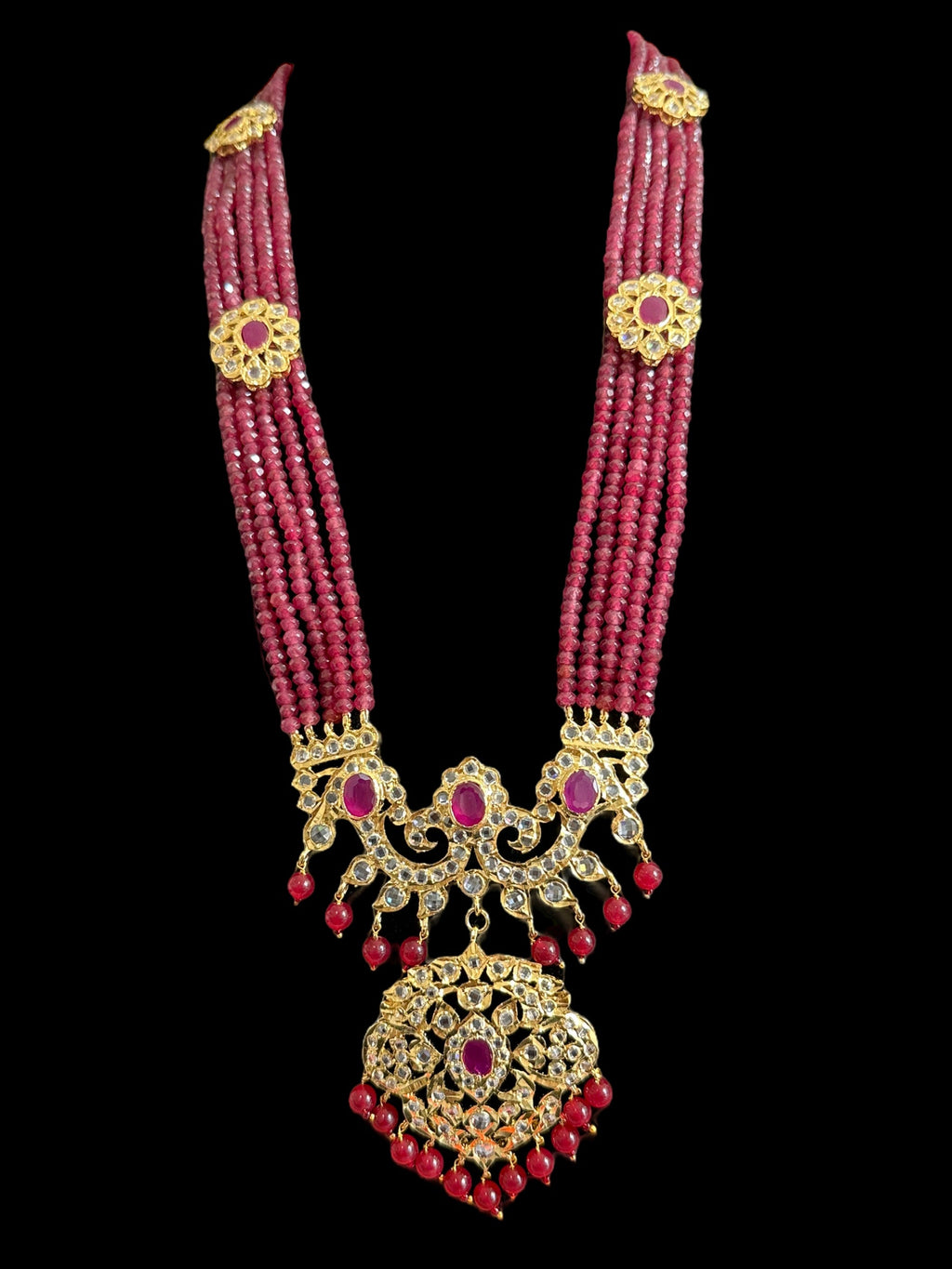 DLN31 gold plated Hyderabadi Rani haar in semi precious rubies ( SHIPS IN 3 WEEKS )