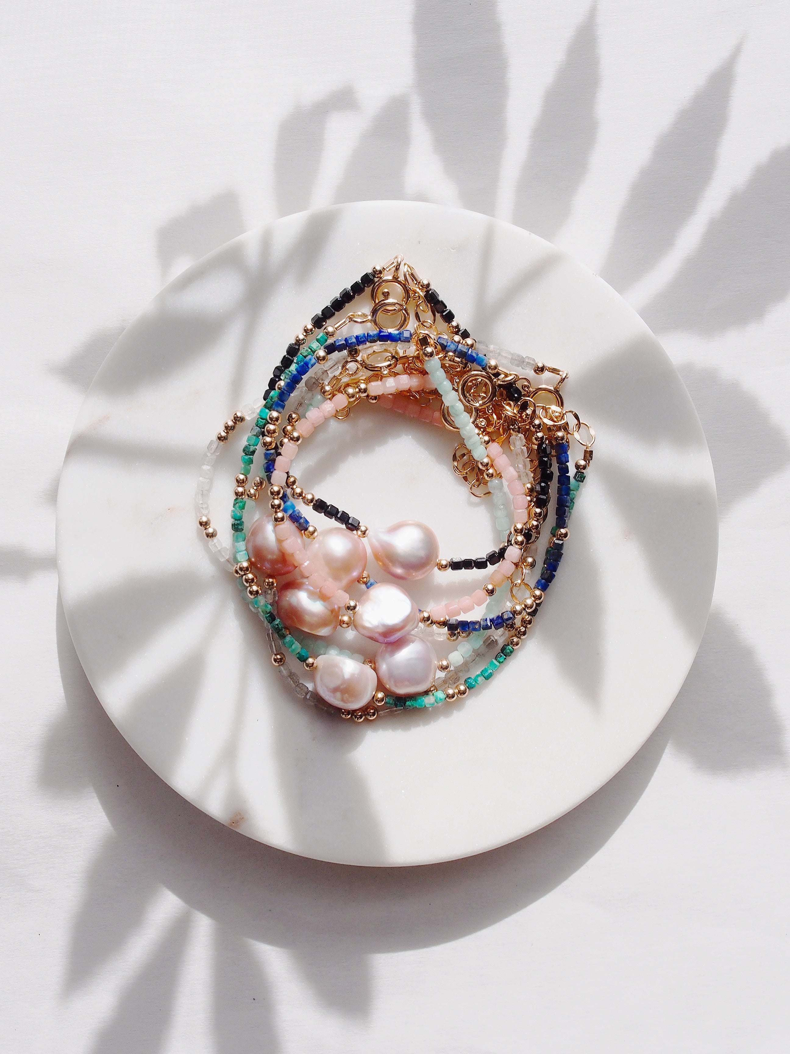 Pink Pearl and Gemstone Bracelet -  Gold Akala