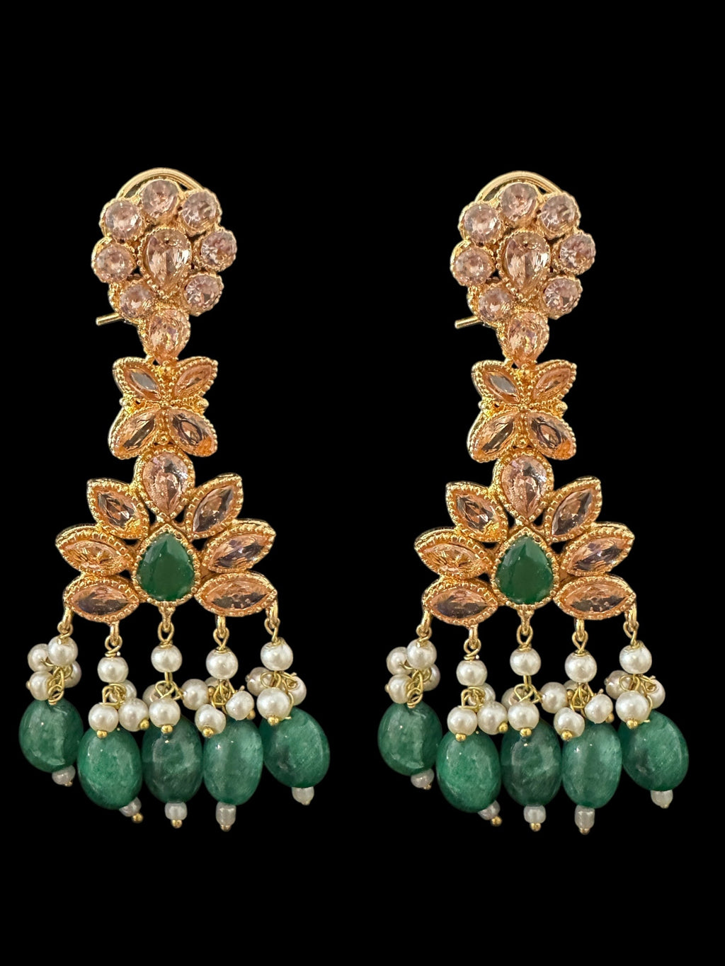 BR500 Kafiya bridal set in golden / champagne  stones and green beads ( READY TO SHIP )
