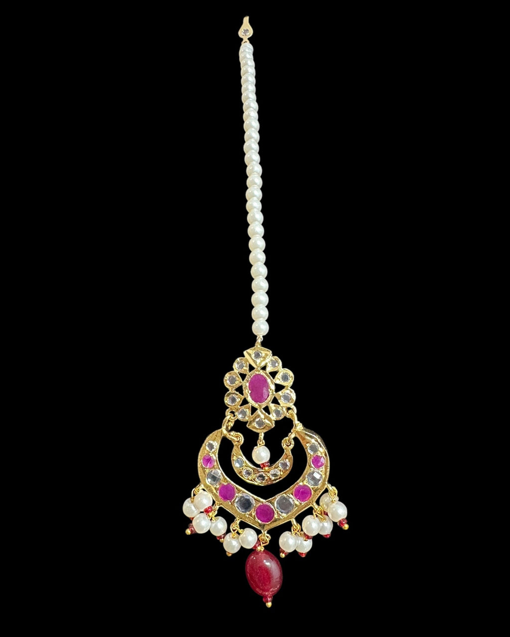 C560 Mahira choker with chandbali and tika in red beads ( READY TO SHIP )