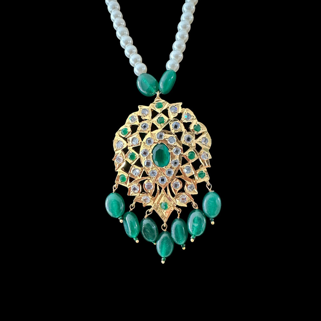 PS315 Neelam shell pearl pendant set in green ( SHIPS IN 4 WEEKS  )