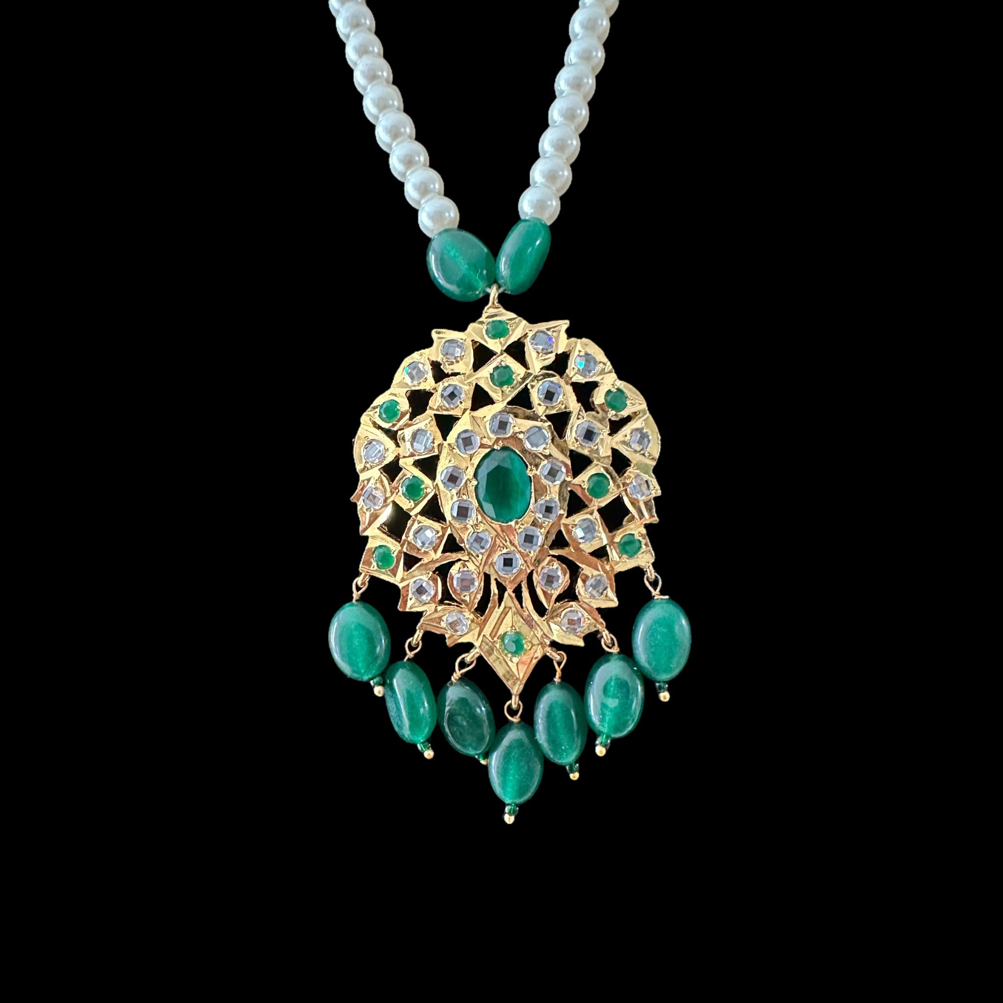 PS315 Neelam shell pearl pendant set in green ( SHIPS IN 4 WEEKS  )