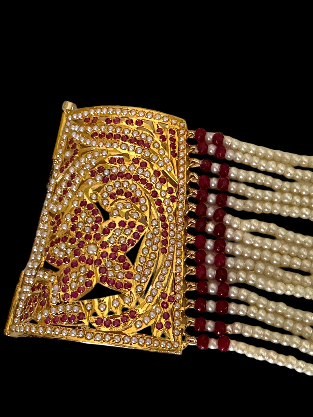 B198 Jadau bahi / bracelet - Ruby pearl ( READY TO SHIP  )