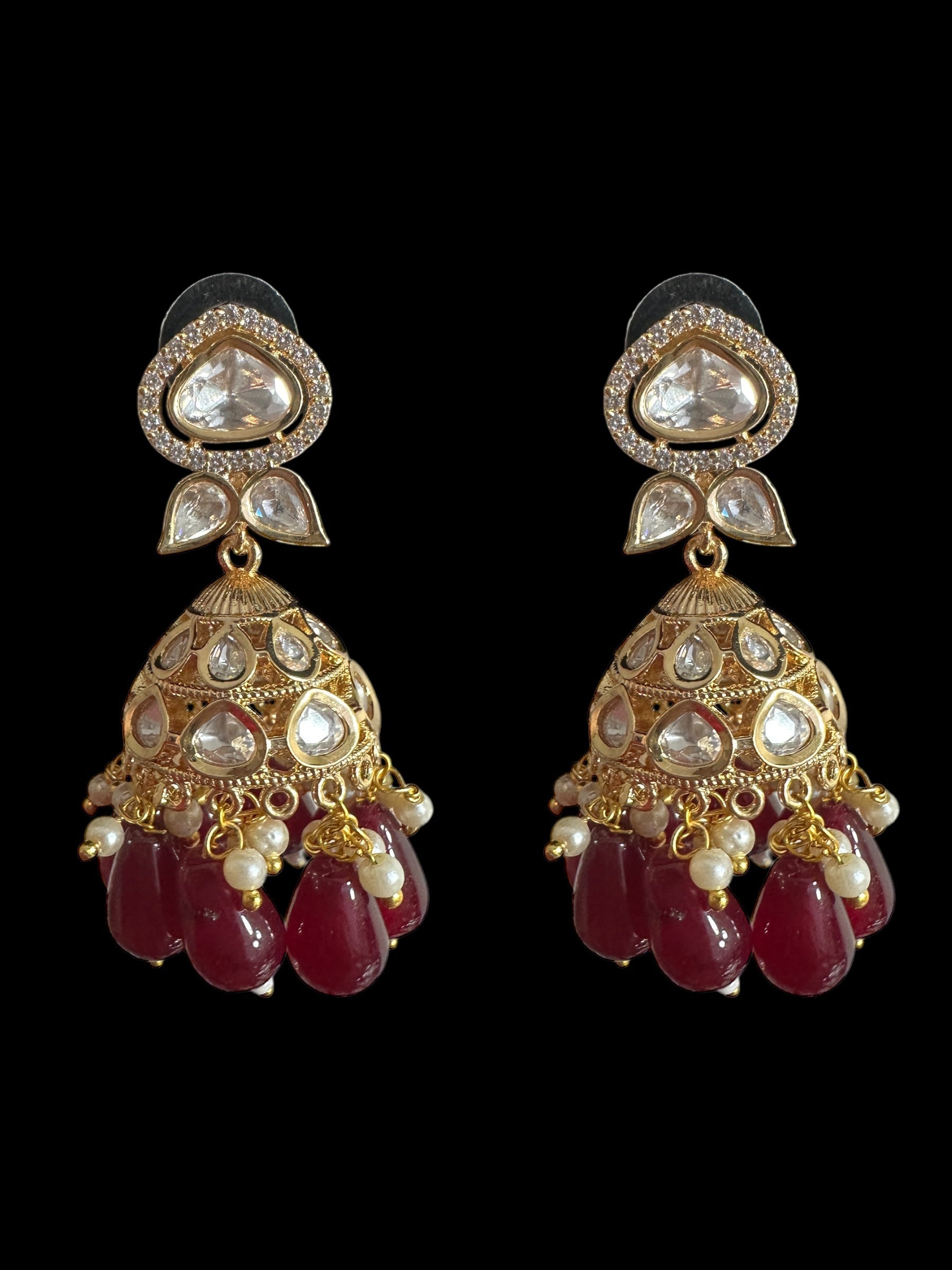 DER711  high quality polki earrings   - Ruby ( READY TO SHIP)